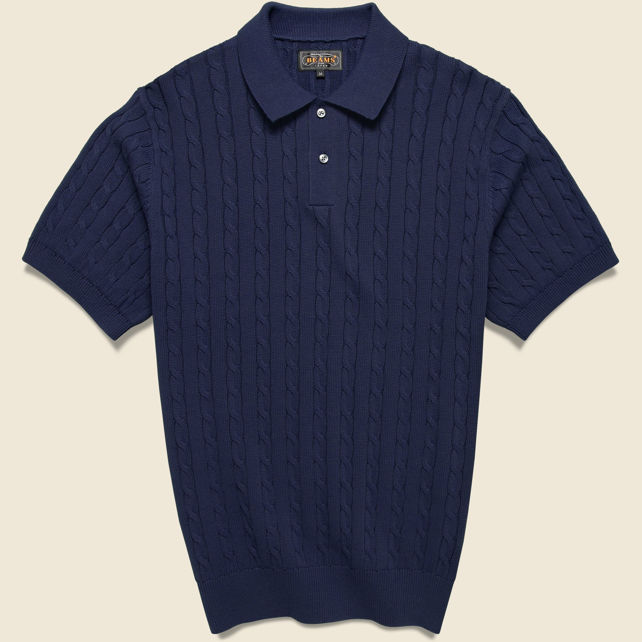 BEAMS+, Cable Knit Polo - Navy