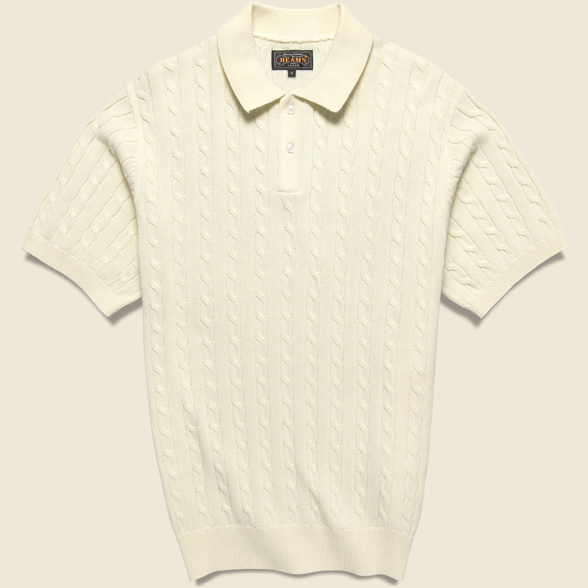 BEAMS+, Cable Knit Polo - White