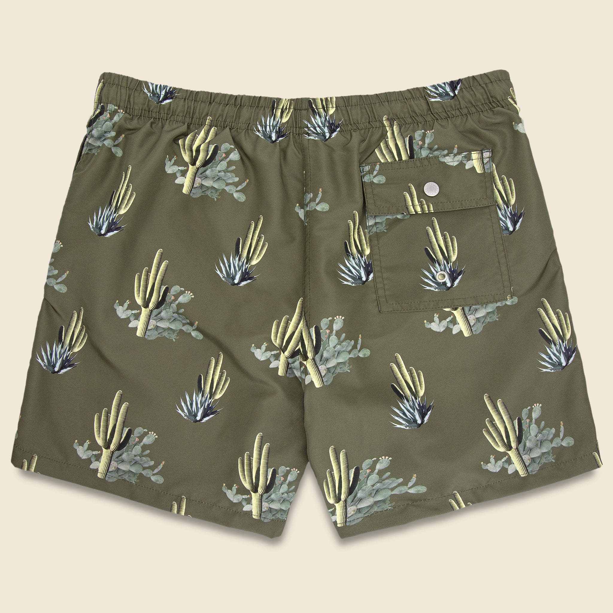 Bather, Cactus Print Swim Trunk - Dark Green