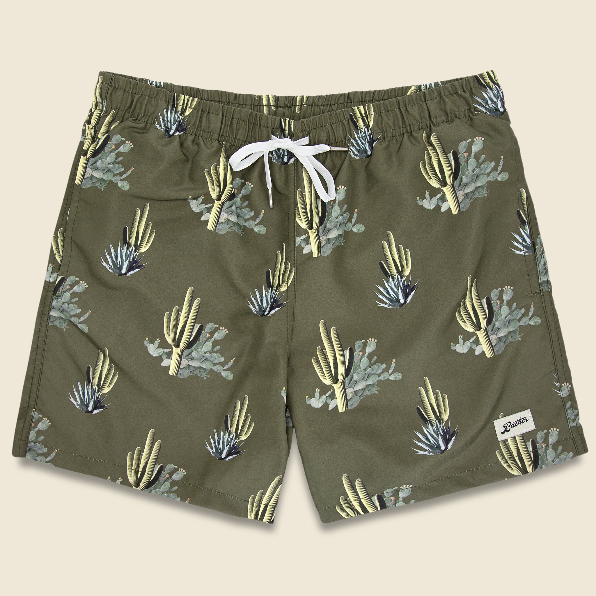 Bather, Cactus Print Swim Trunk - Dark Green