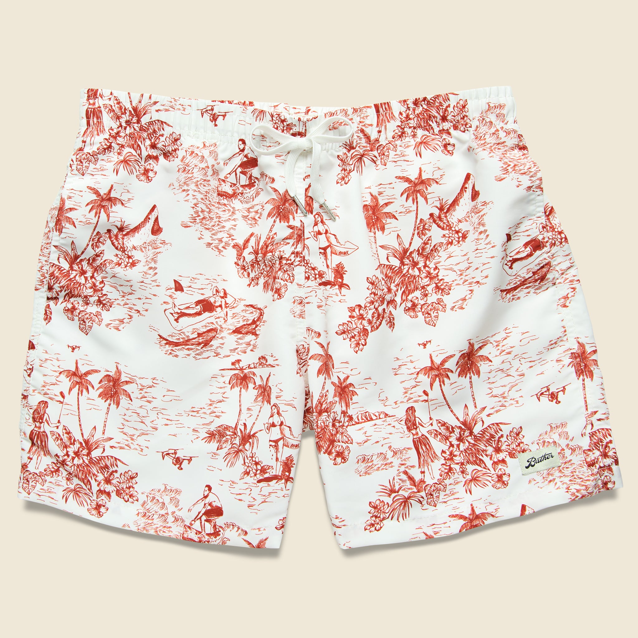 Bather Trunk Co., Canadian Toile Swim Trunk - Red/White