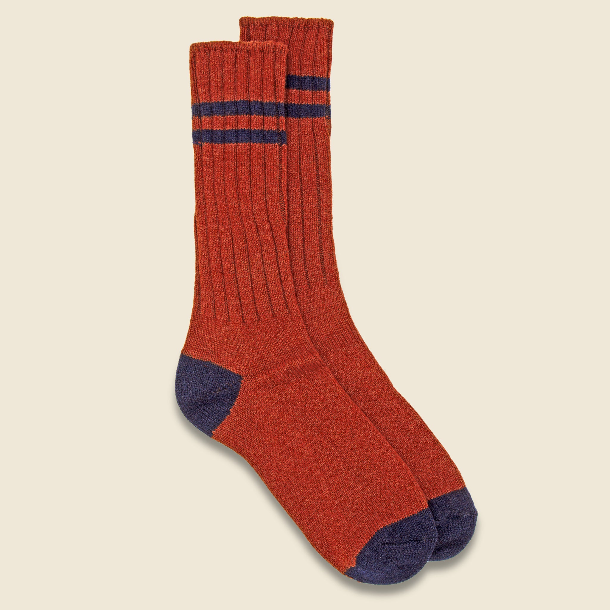 American Trench, Cashmere Double Stripe Crew Sock - Navy/Grey