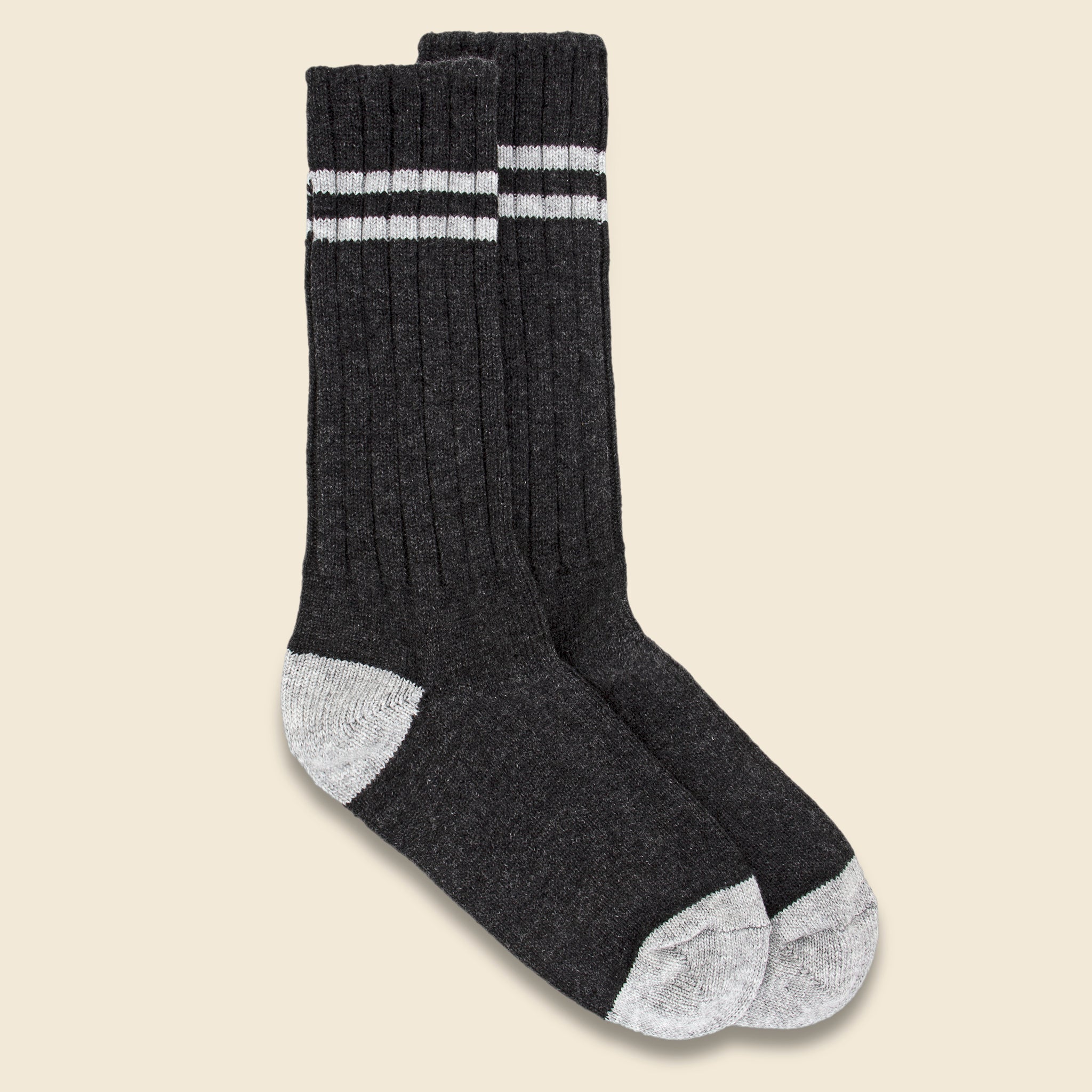 American Trench, Cashmere Double Stripe Sock - Charcoal Marl