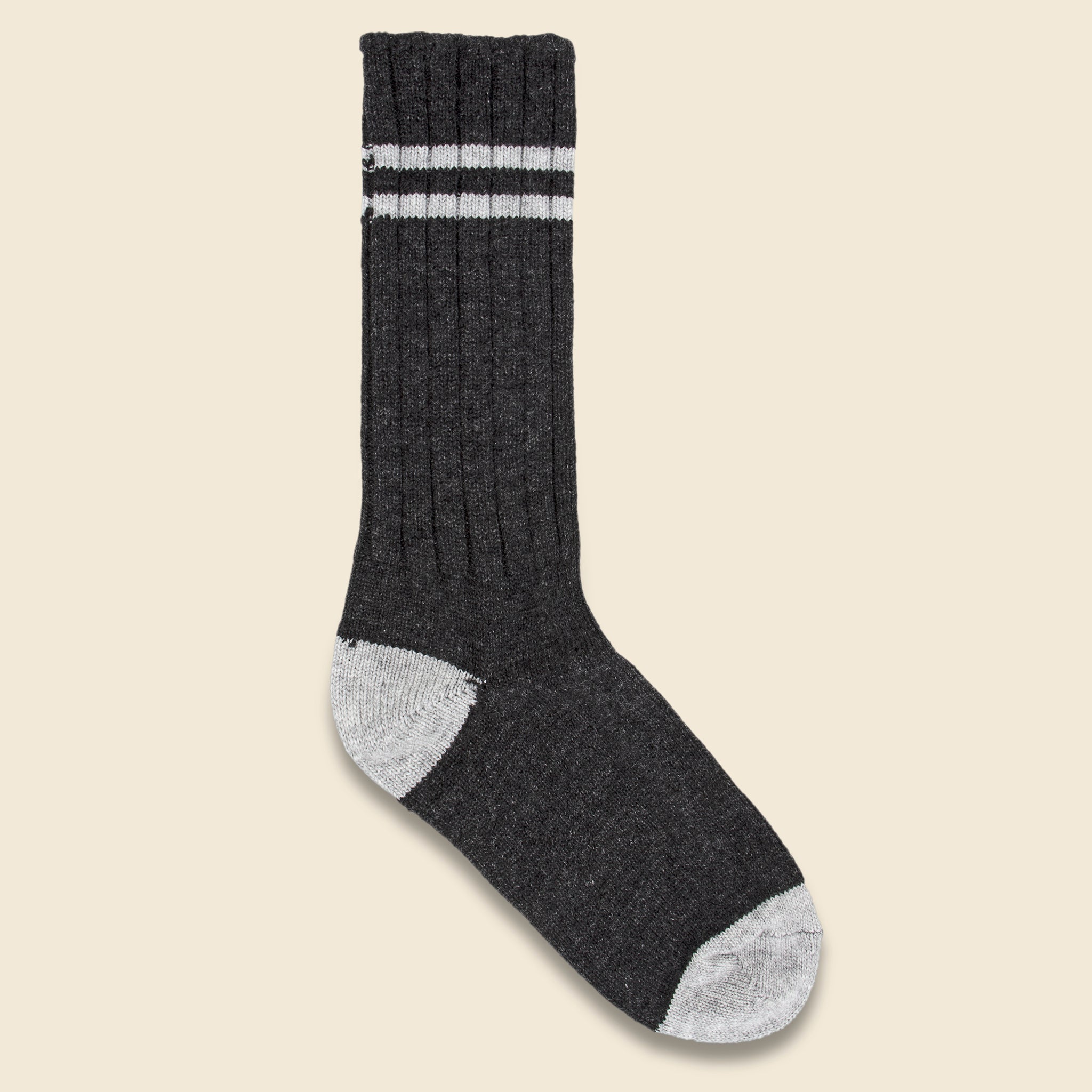 American Trench, Cashmere Double Stripe Sock - Charcoal Marl