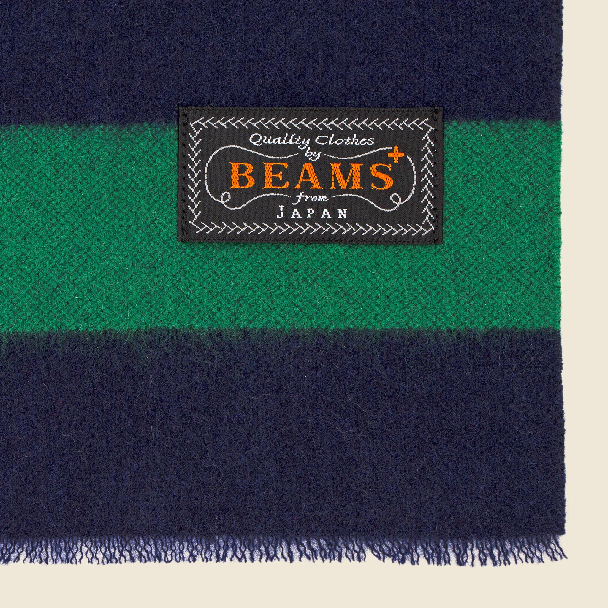 BEAMS+, Cashmere Scarf - Green/Navy Stripe