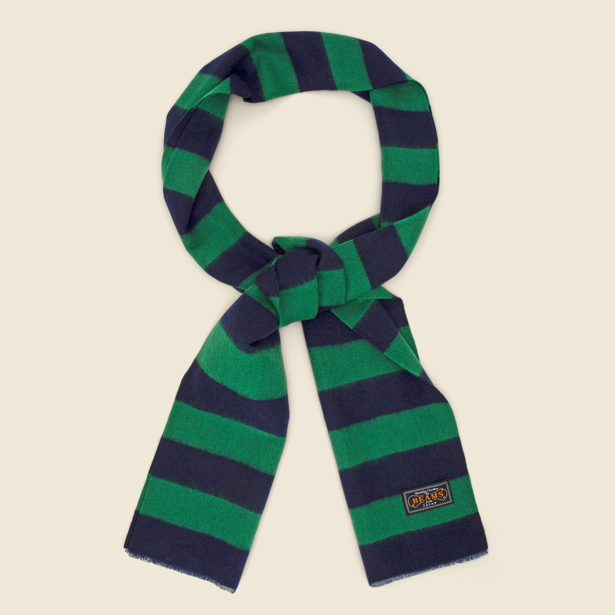 BEAMS+, Cashmere Scarf - Green/Navy Stripe