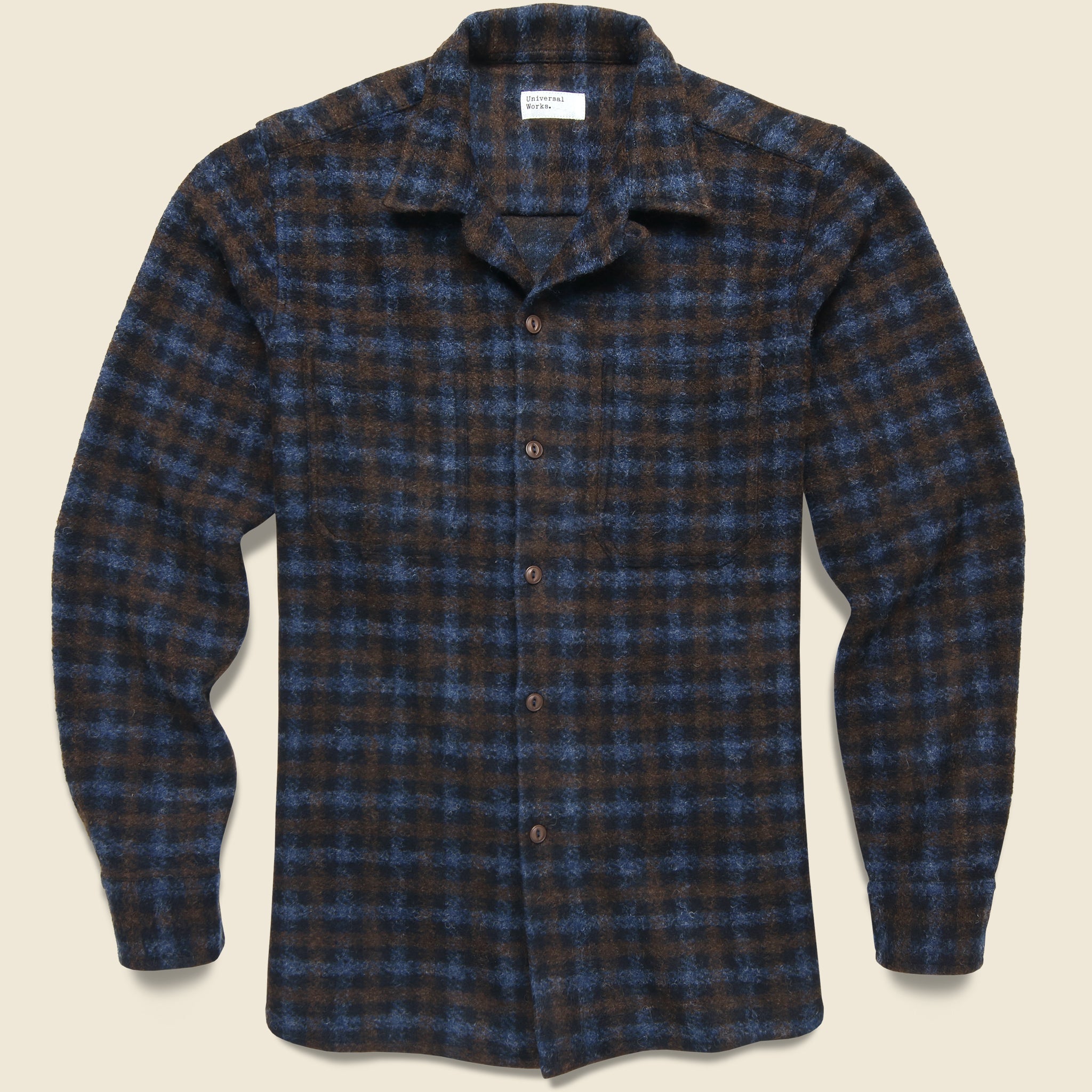 Universal Works, Checkered Fleece Flannel Workshirt - Brown/Sky