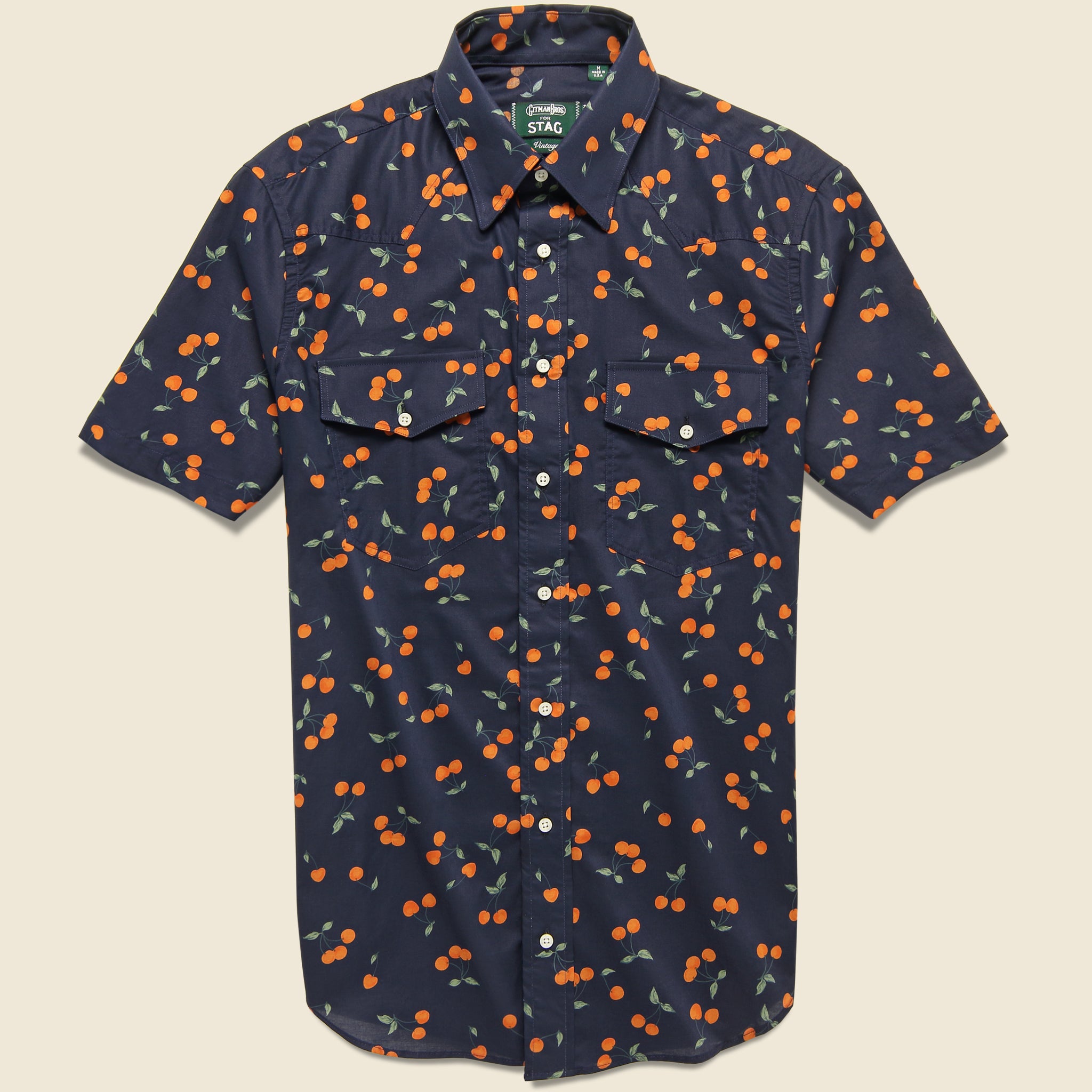 Gitman Vintage, Cherry Print Shirt - Navy