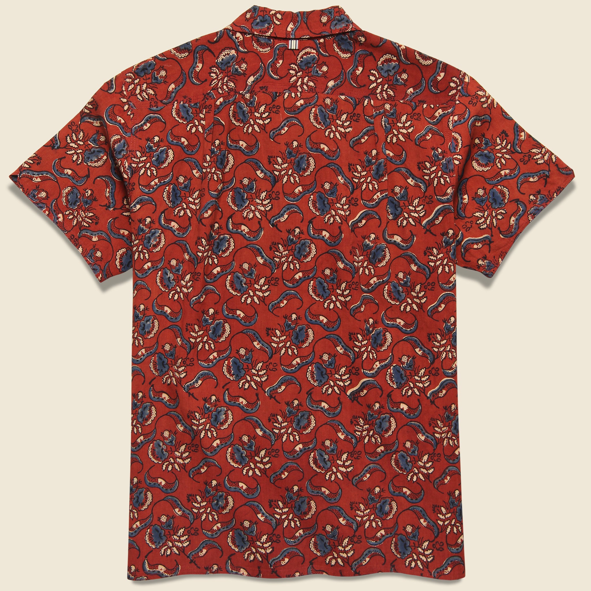 Kardo, Chintan Ajrakh Floral Block Print Shirt - Red/Blue