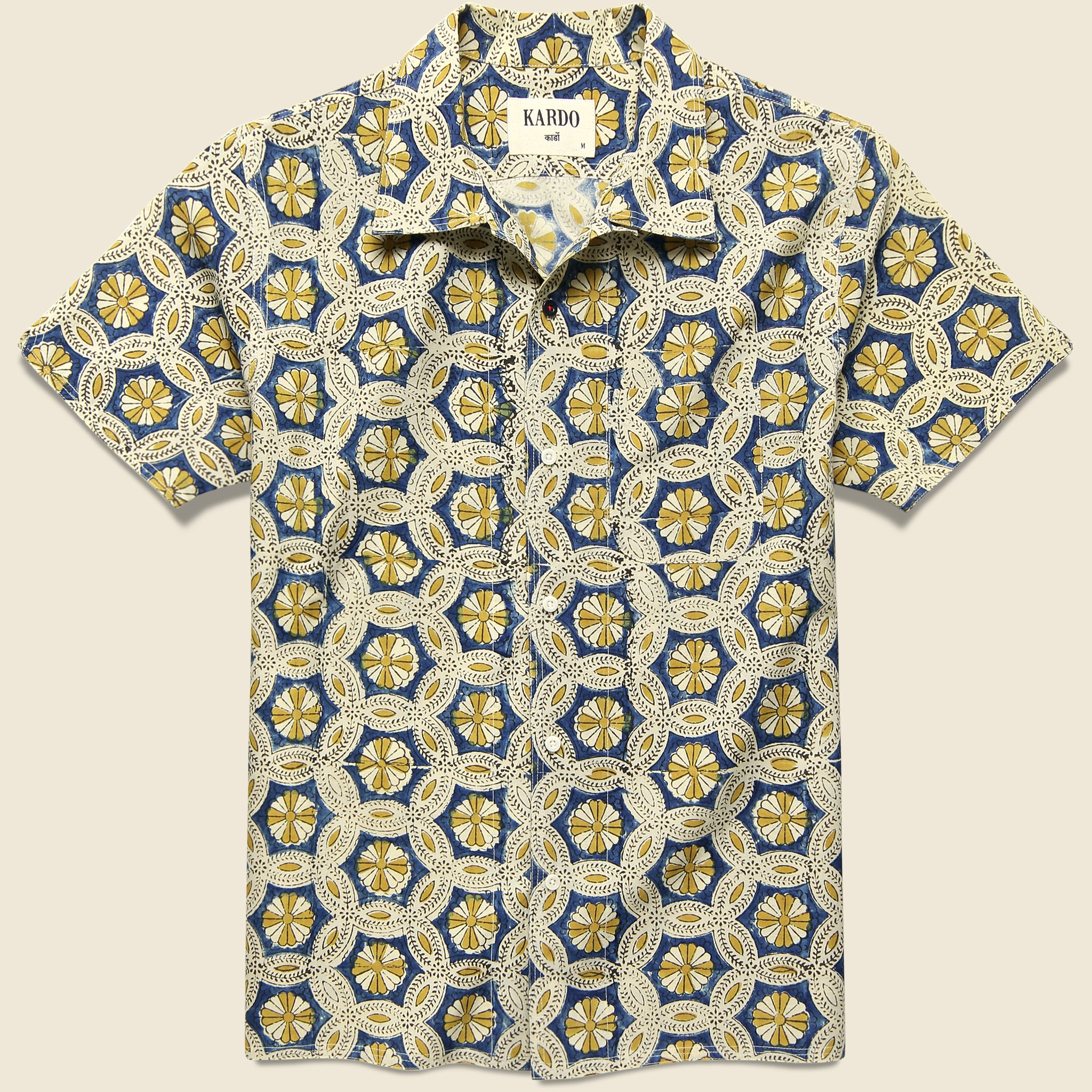 Kardo, Chintan Block Print Daisy Shirt - Gold/Indigo