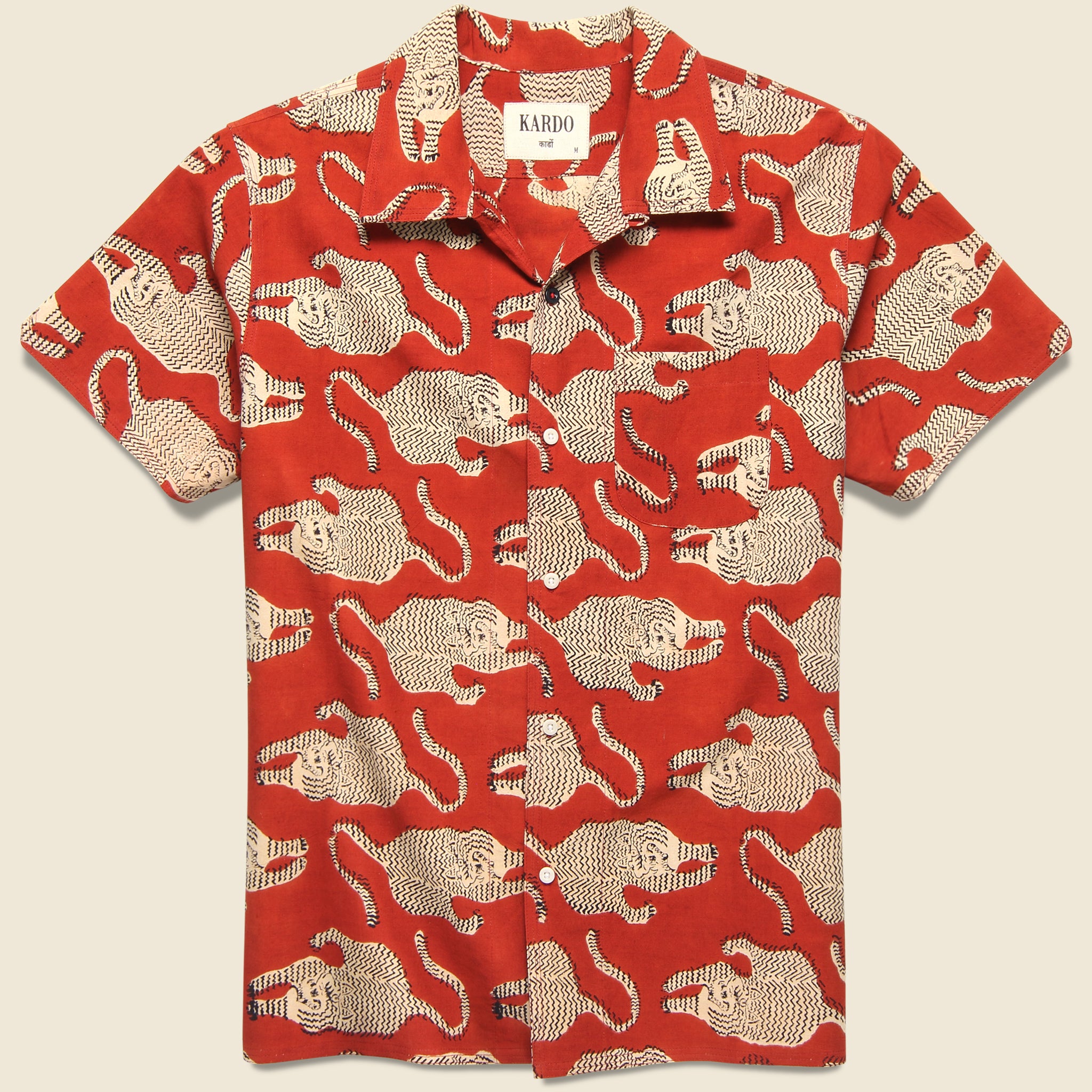 Kardo, Chintan Block Print Tiger Print Shirt - Red