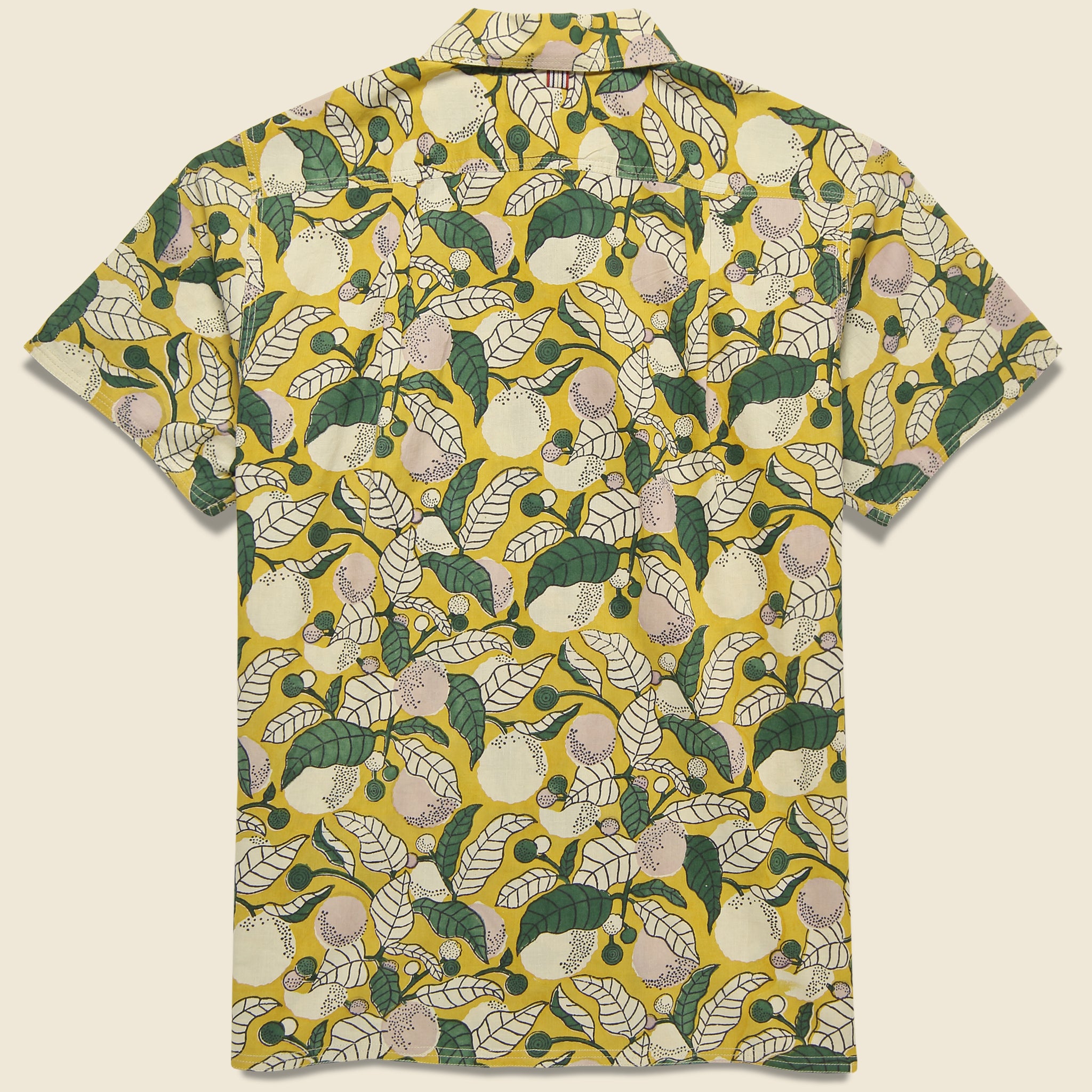 Kardo, Chintan Floral Leaf Block Print Shirt - Gold/Green