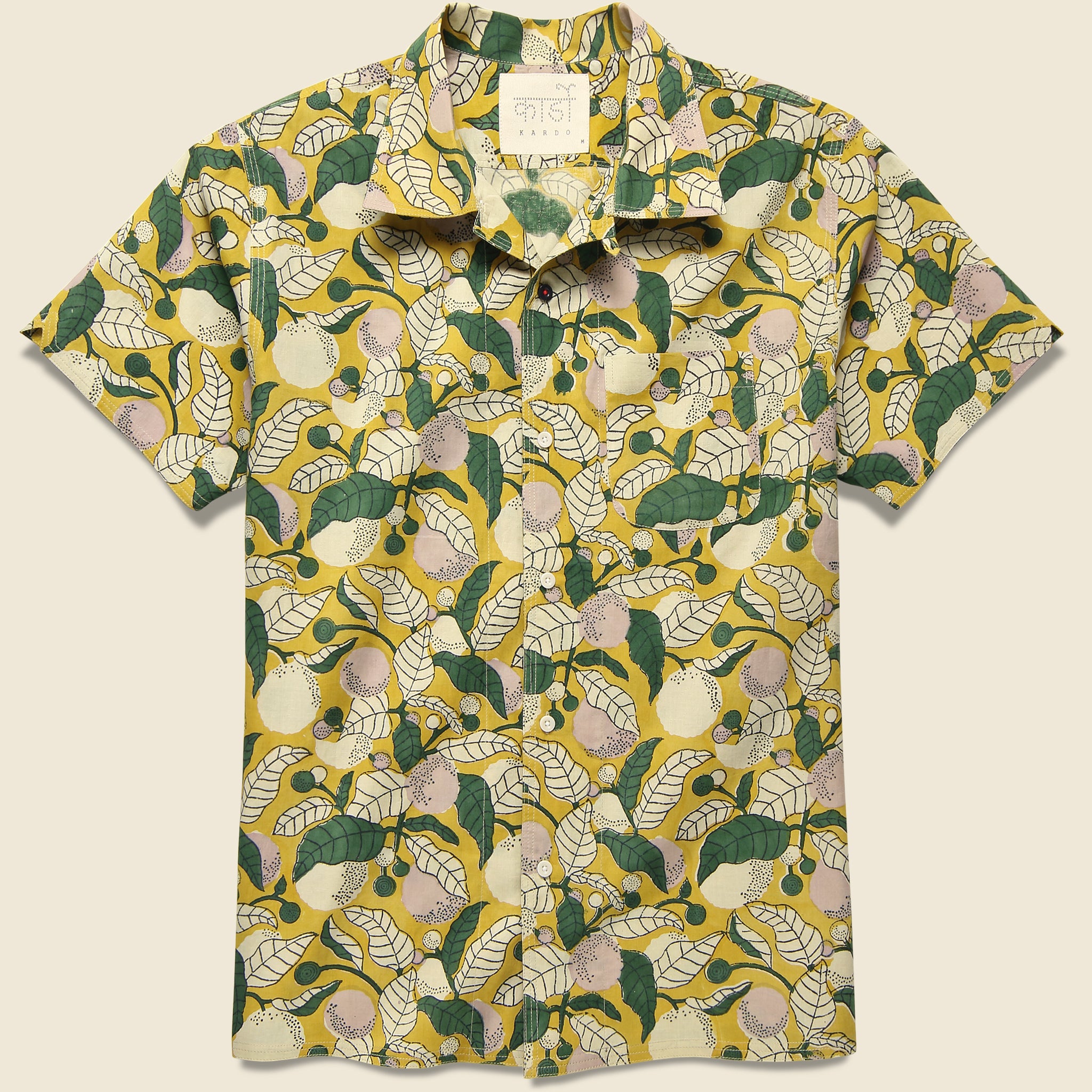 Kardo, Chintan Floral Leaf Block Print Shirt - Gold/Green