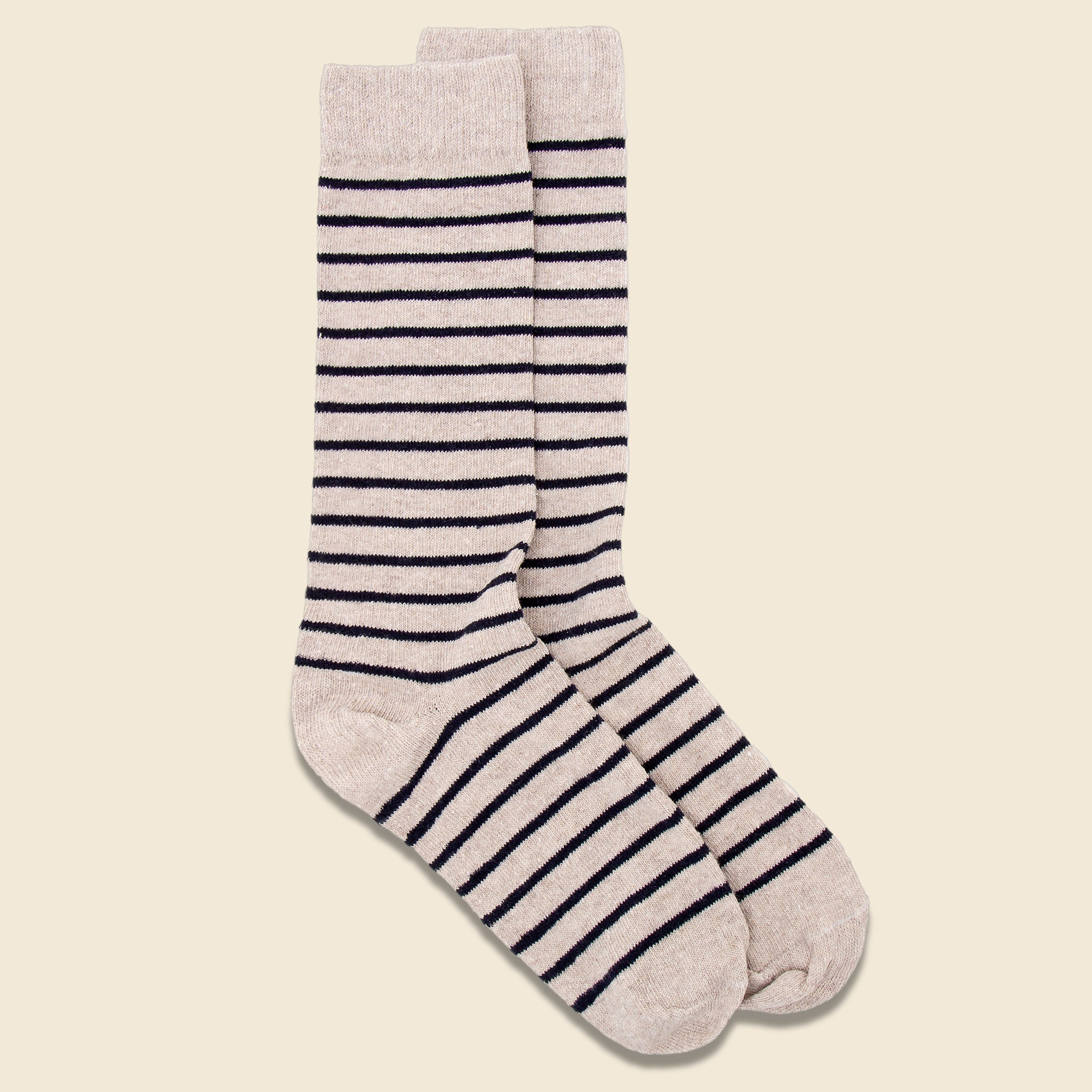 American Trench, Classic Breton Stripe Sock - Linen/Navy