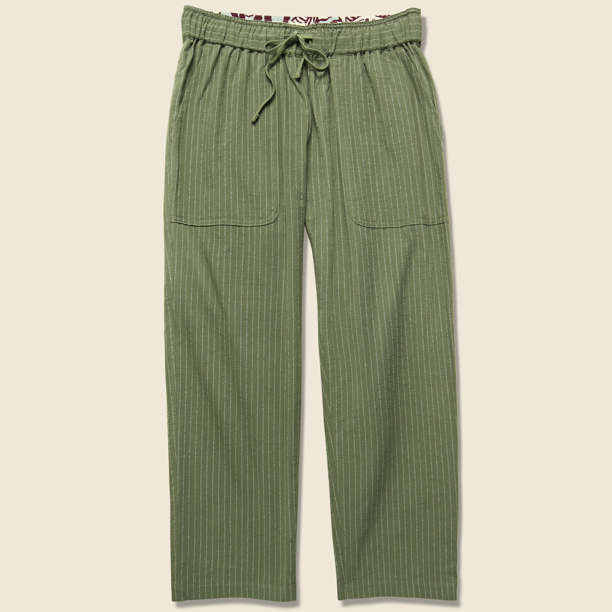 Bridge & Burn, Clipper Drawstring Pant - Olive Pinstripe