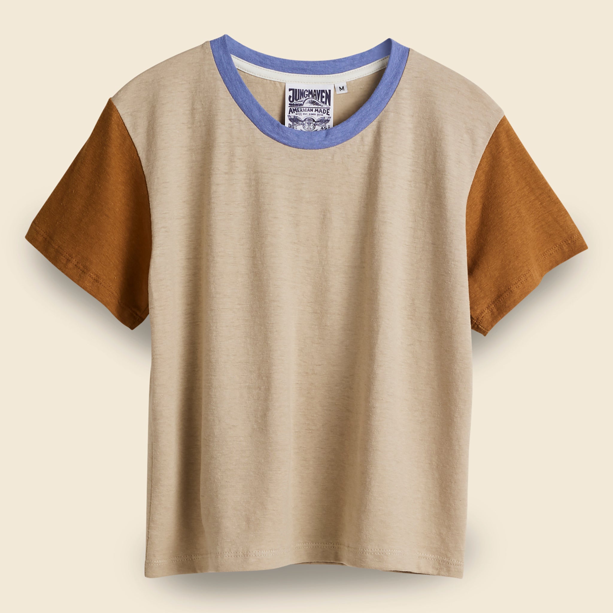 Jungmaven, Color Block Cropped Lorel Tee - Canvas/Copper