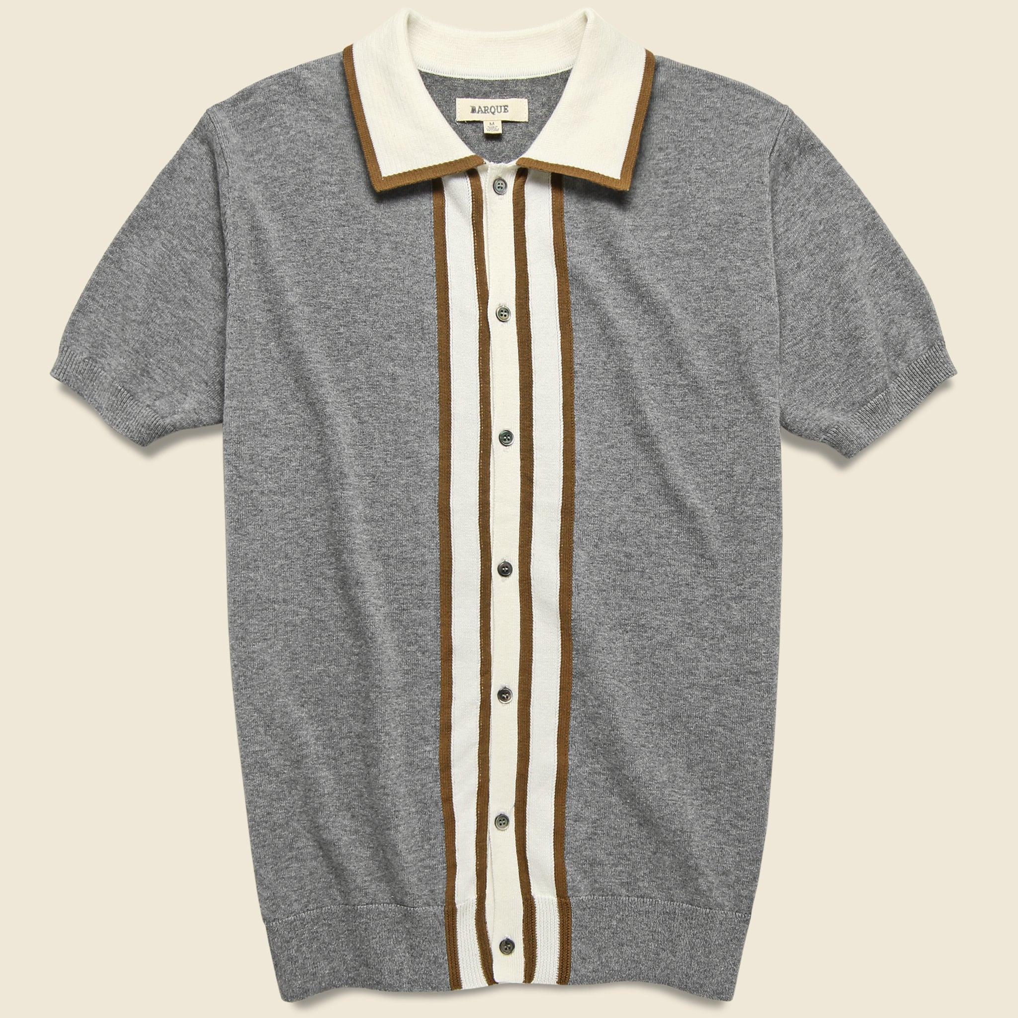 Barque, Contrast Placket Sweater Polo - Grey Heather