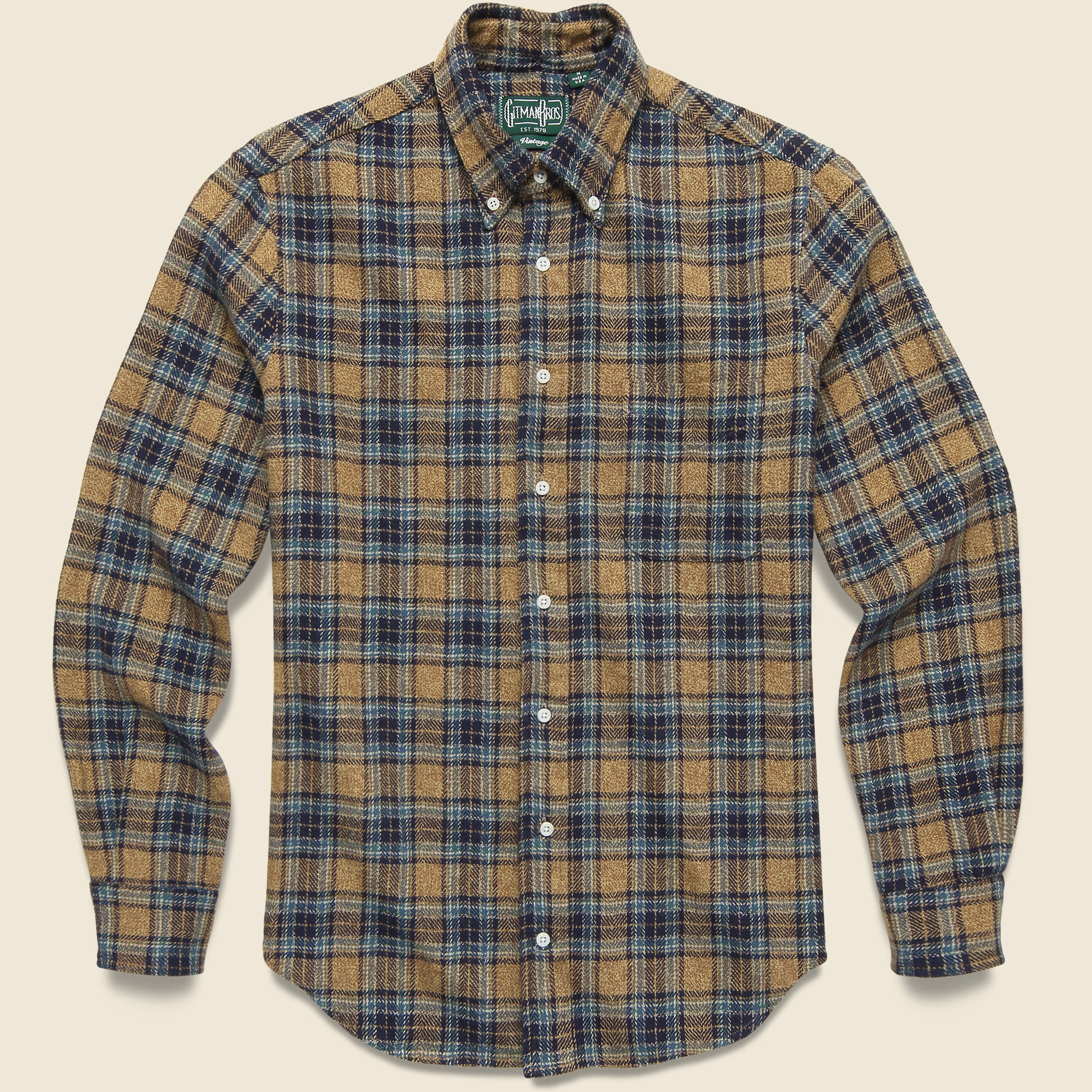 Gitman Vintage, Cotton Tweed Check Flannel - Tan