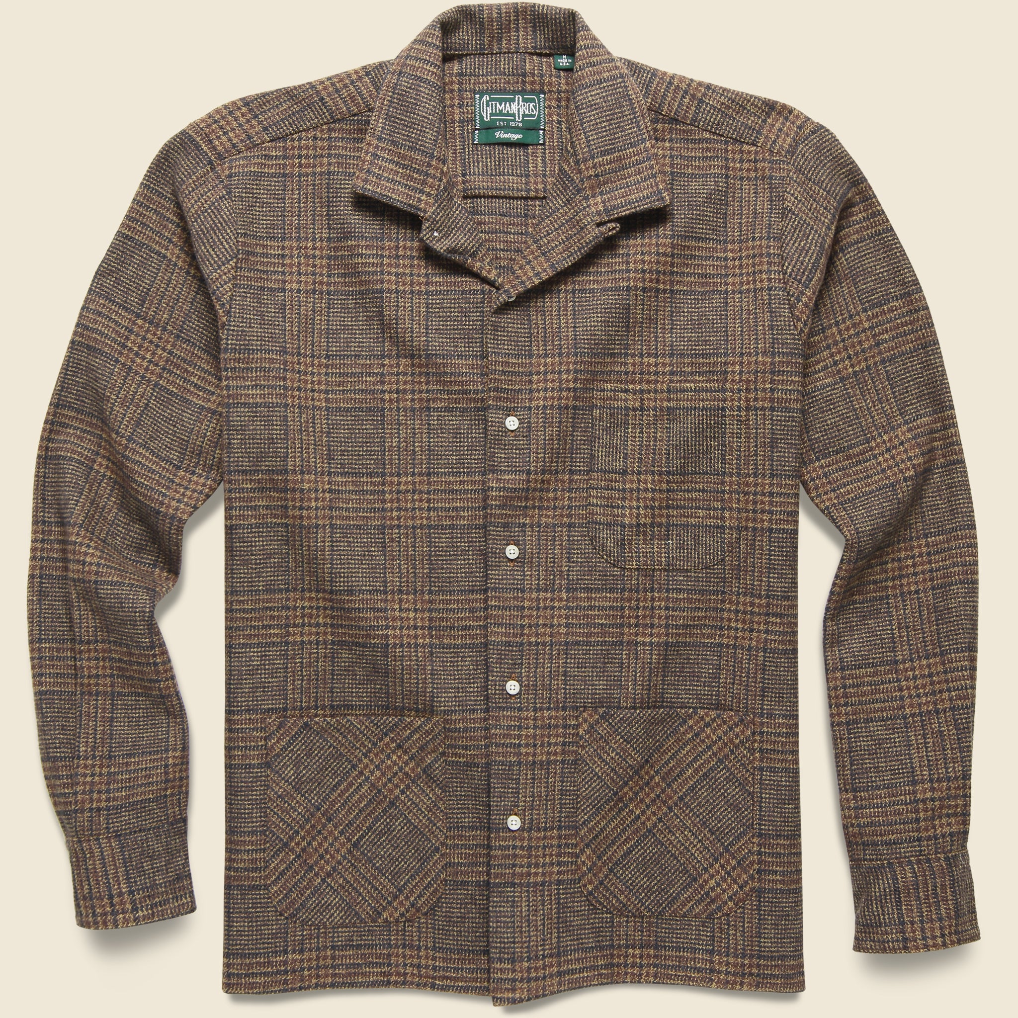 Gitman Vintage, Cotton Tweed Check Shirt - Tan