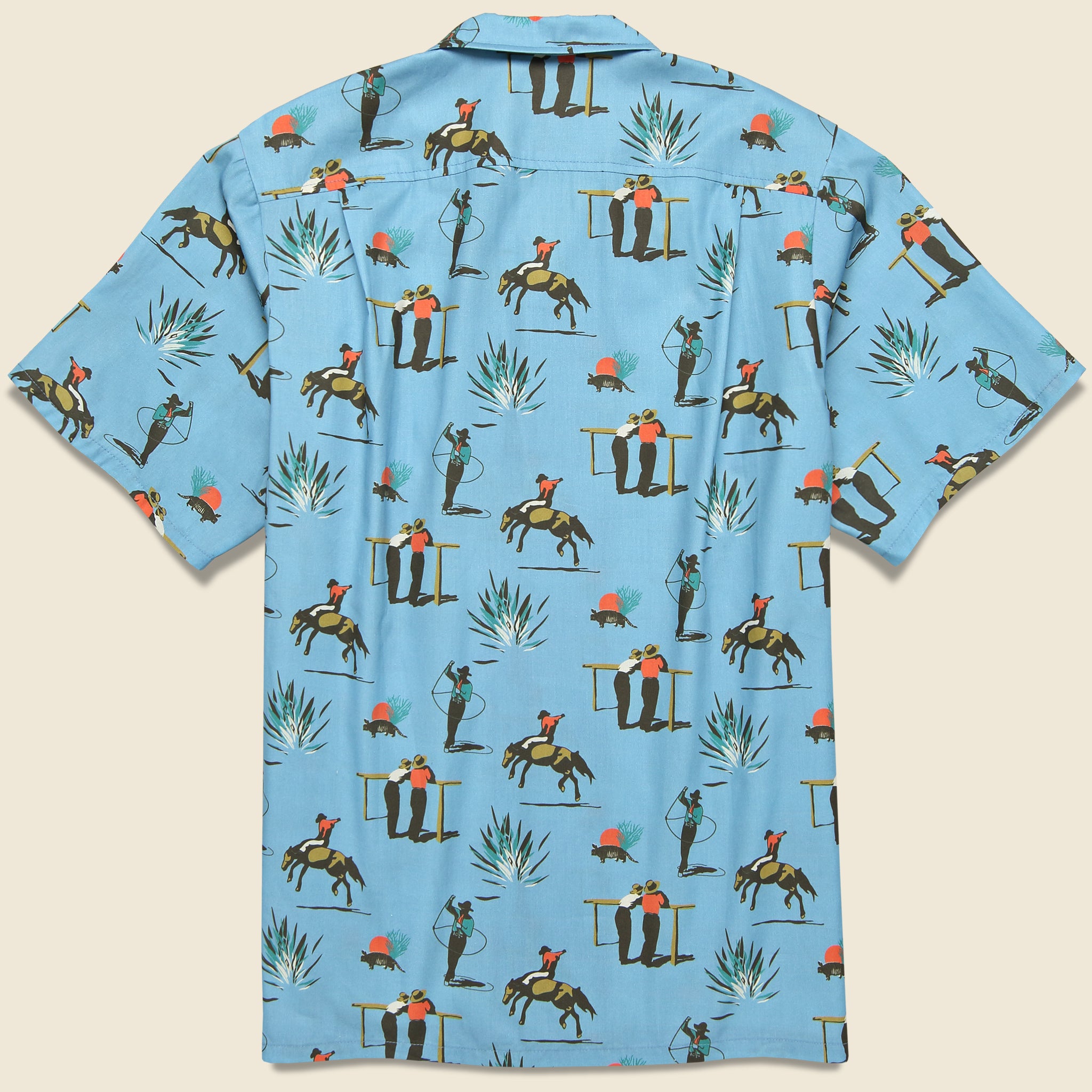 Bather, Cowboy Print Camp Shirt - Light Blue