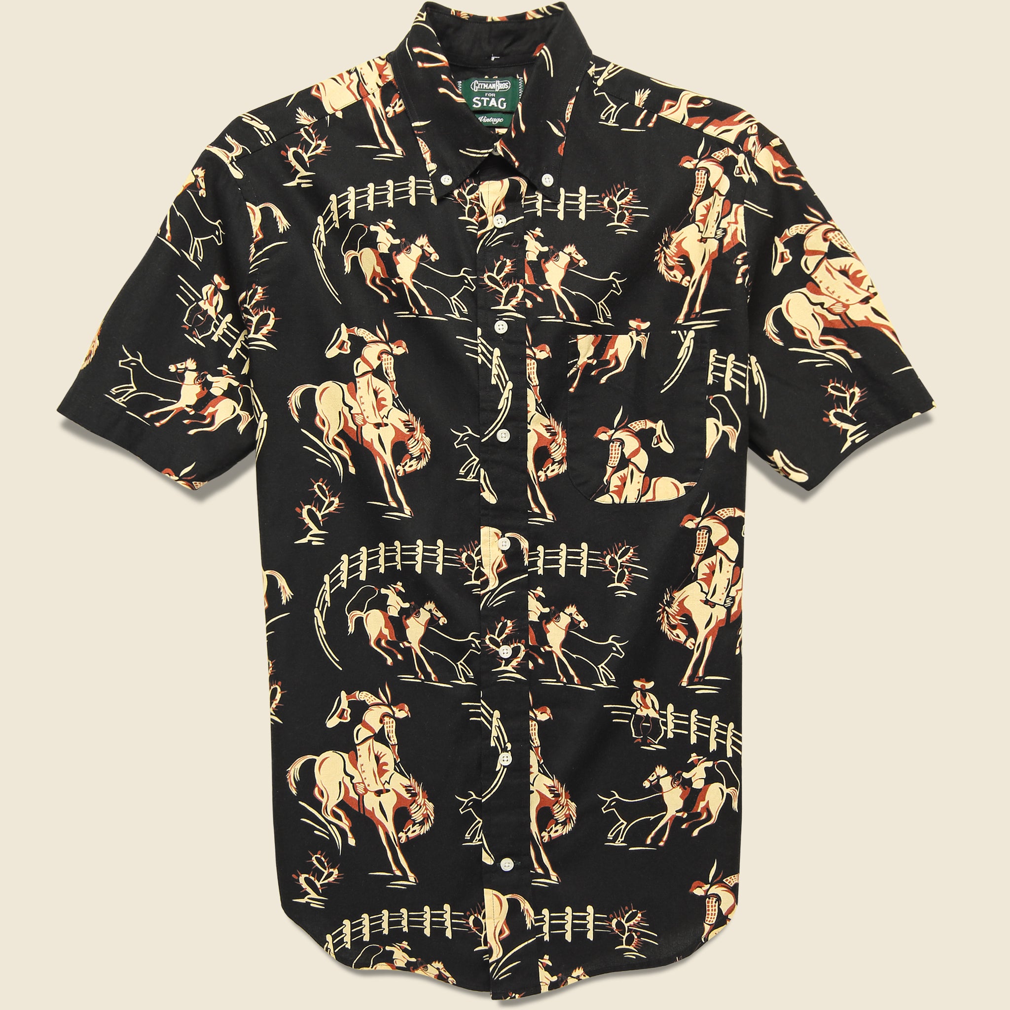 Gitman Vintage, Cowboy Print Shirt - Black