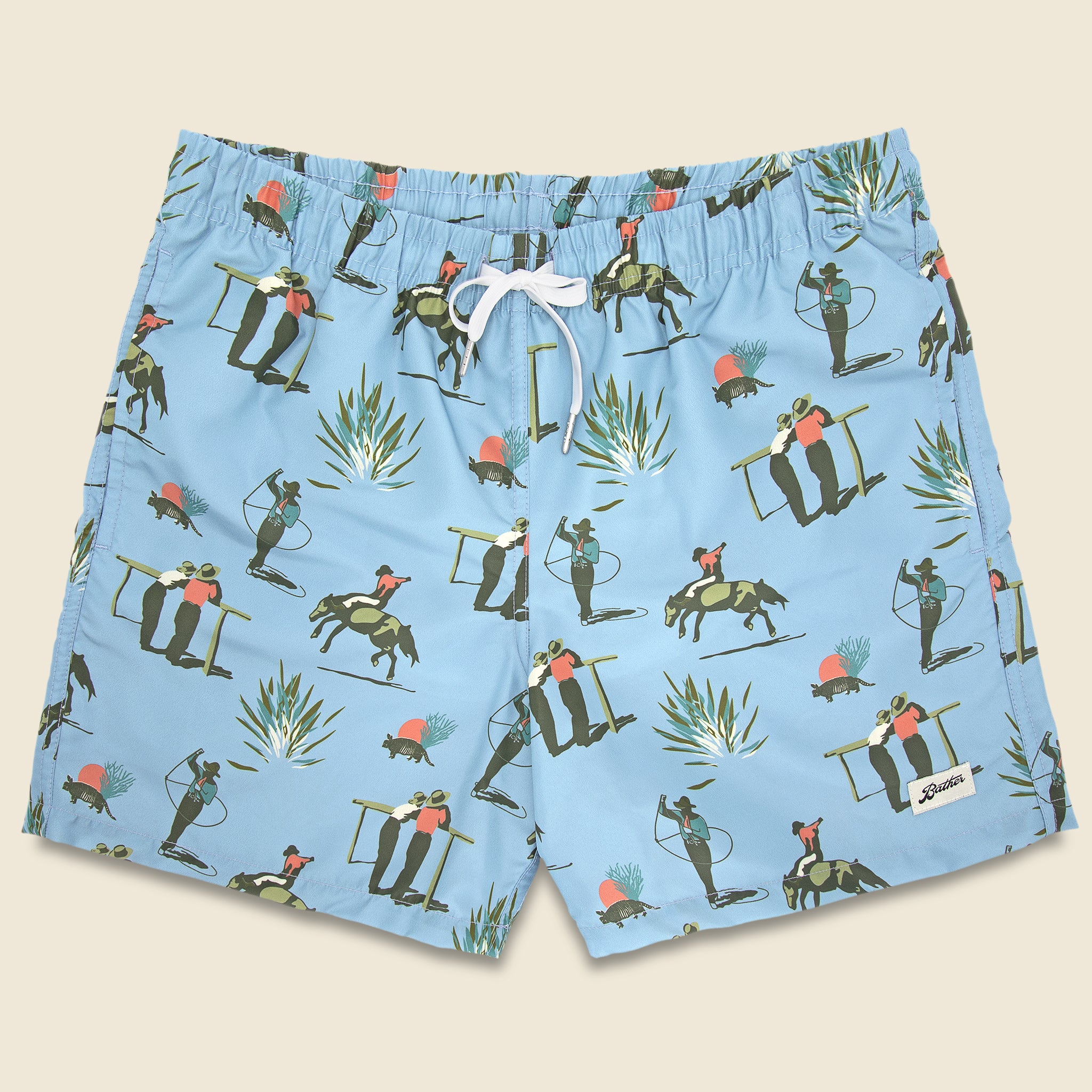 Bather, Cowboy Print Swim Trunk - Light Blue