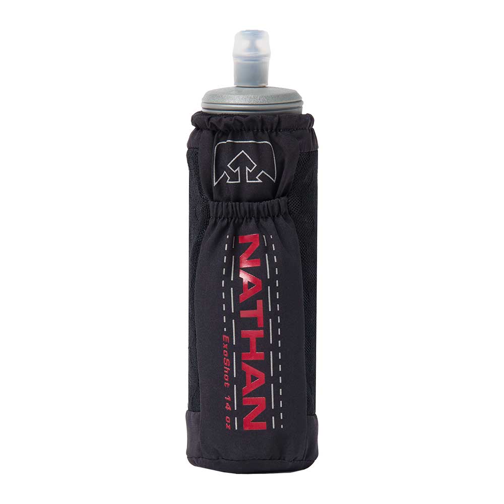 Nathan, ExoShot 2.0 (14oz) Handheld Water Bottle - Black/Ribbon Red