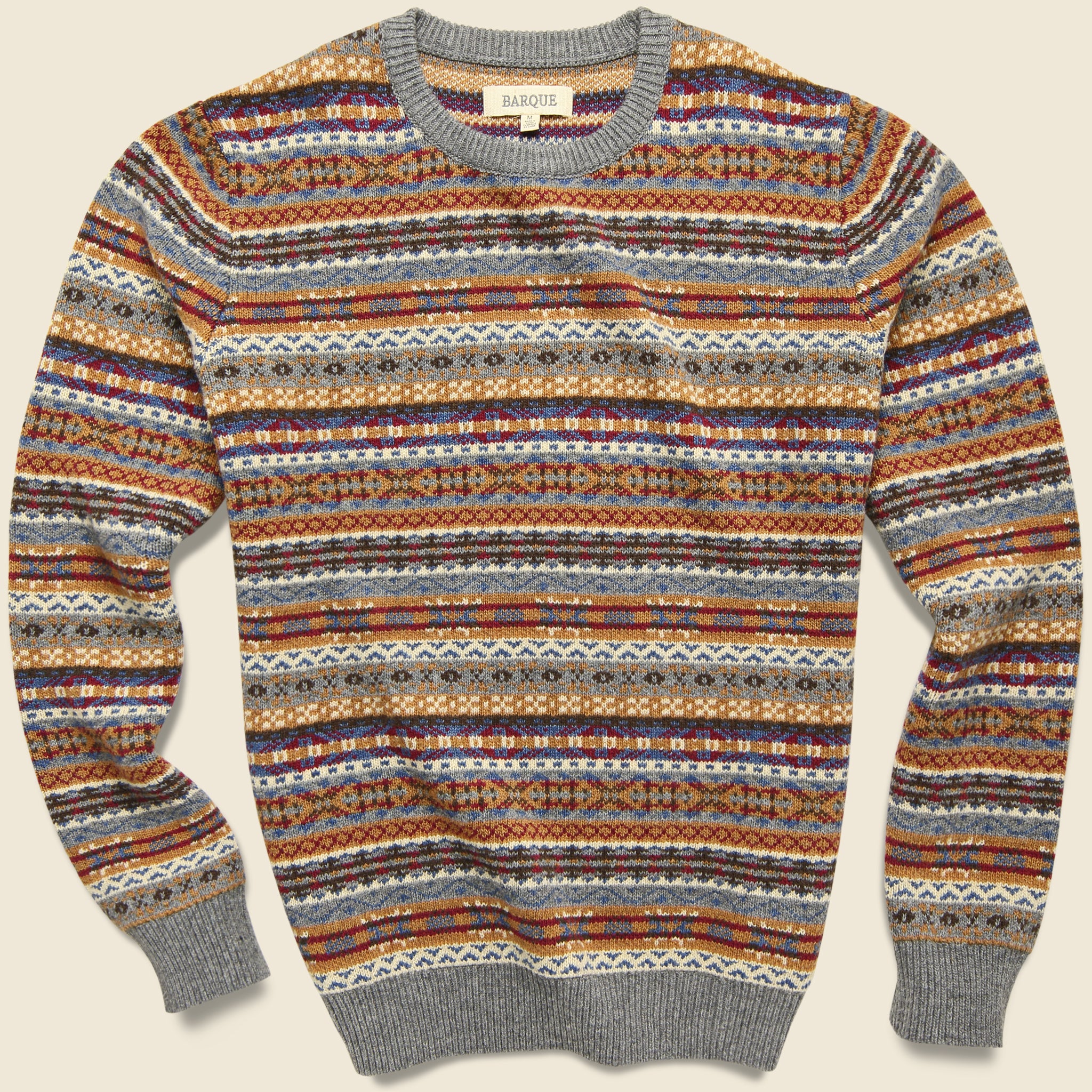 Barque, Fair Isle Crewneck Sweater - Camel