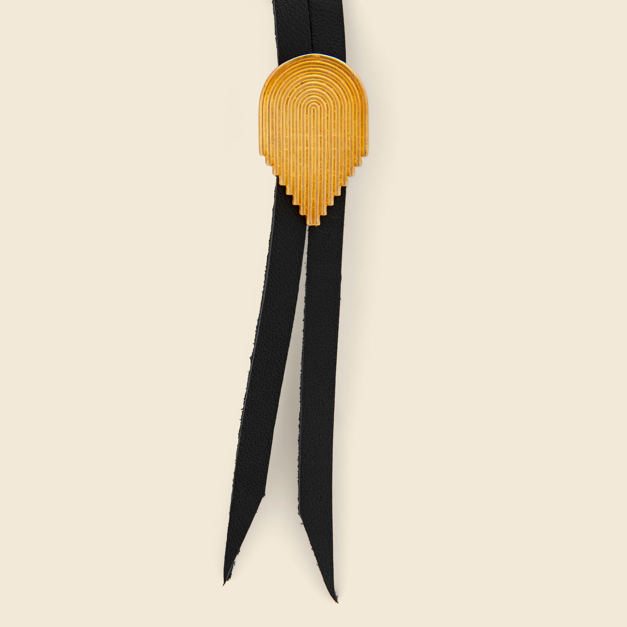 8.6.4 Design, Geometric Curve Bolo Tie - Black/Brass