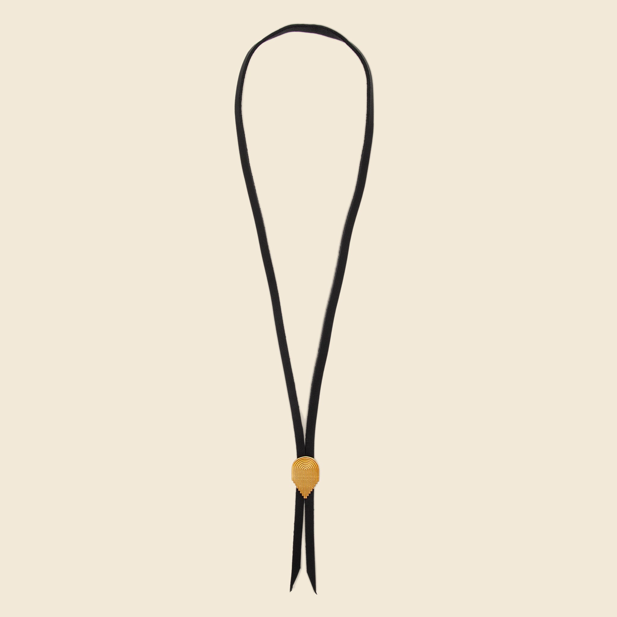 8.6.4 Design, Geometric Curve Bolo Tie - Black/Brass