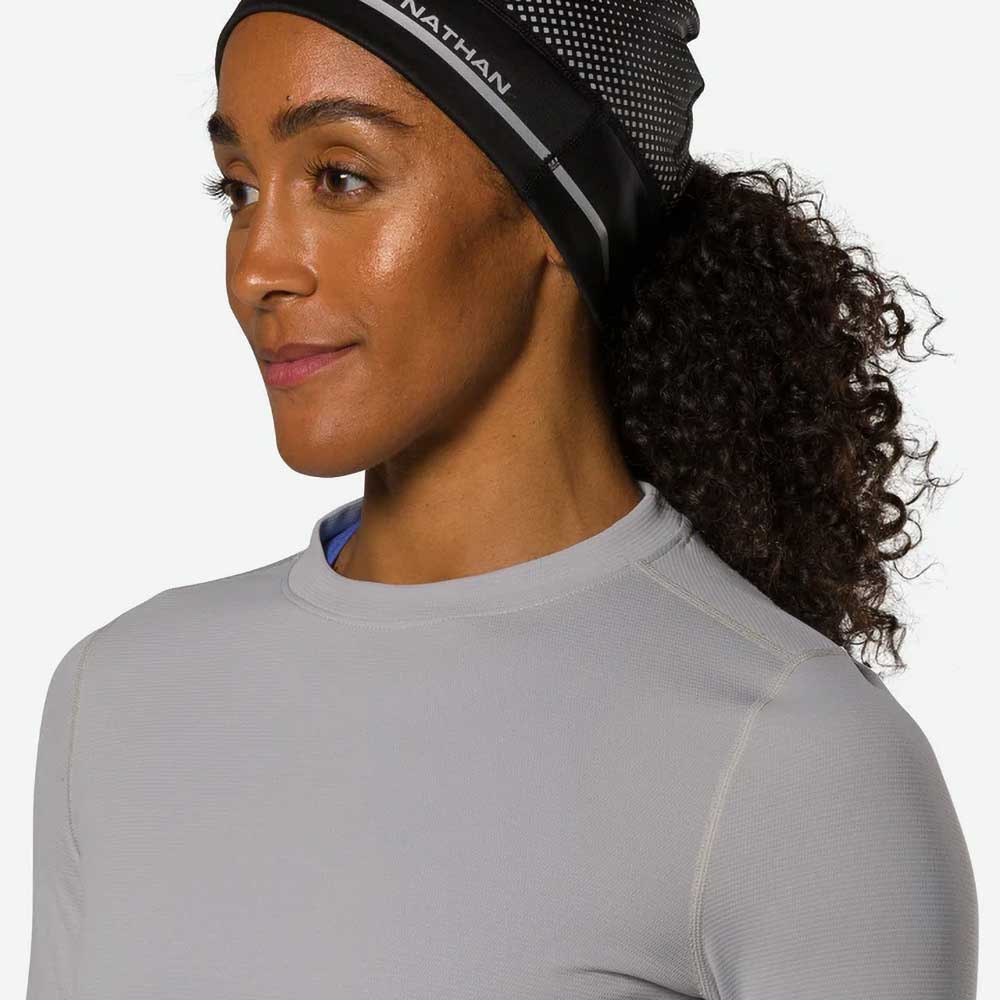 Nathan, HyperNight Reflective Pony Tail Beanie - Black/Geo Print