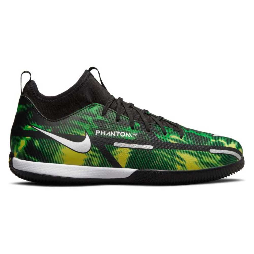 Nike, JR Nike Phantom GT2 DF SW IC Soccer Shoe - Black/Mtlc Platinum/Green Strike