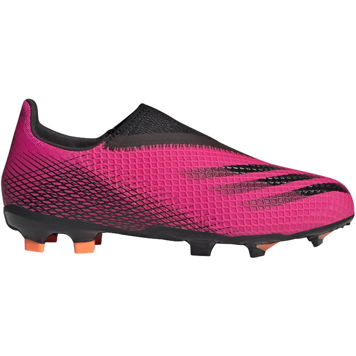 adidas, JR X Ghosted .3 Laceless FG Soccer Shoe - Shock Pink/Core Black/Screaming Orange