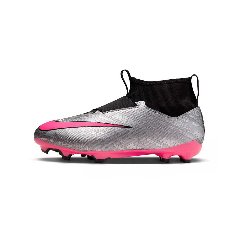 Nike, Jr. Zoom Mercurial Superfly 9 Academy XXV MG Soccer Cleats- Metallic Silver/Hyper Pink- Regular (D)