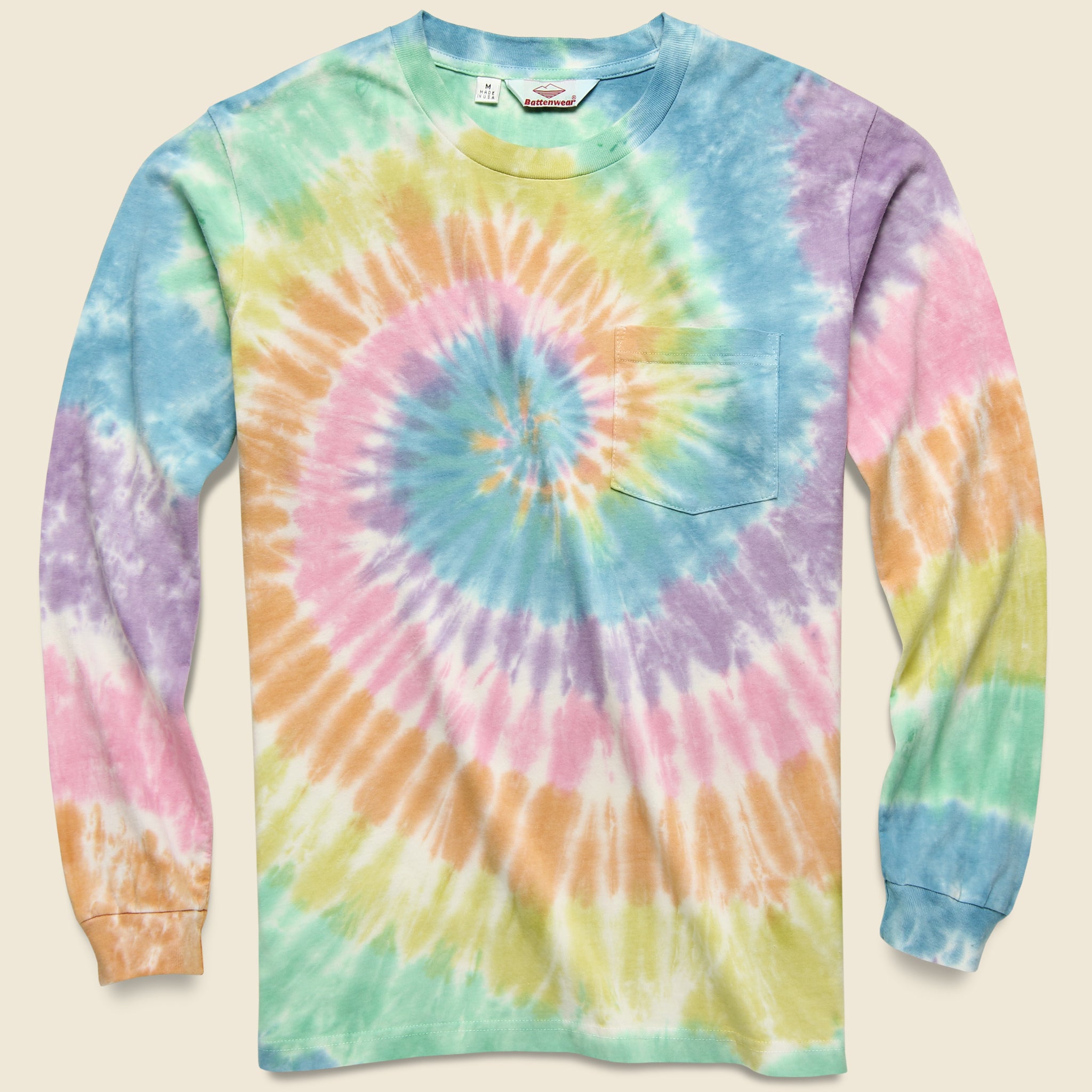 Battenwear, Long Sleeve Pocket Tee - Spiral Tie Dye