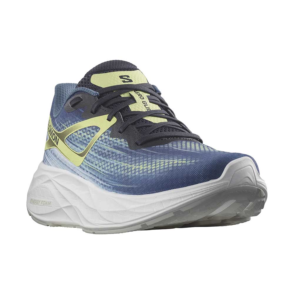 Salomon, Men's Aero Glide Running Shoe- Blue Ashes/Dark Sapphire/Sunny Lime- Regular (D)