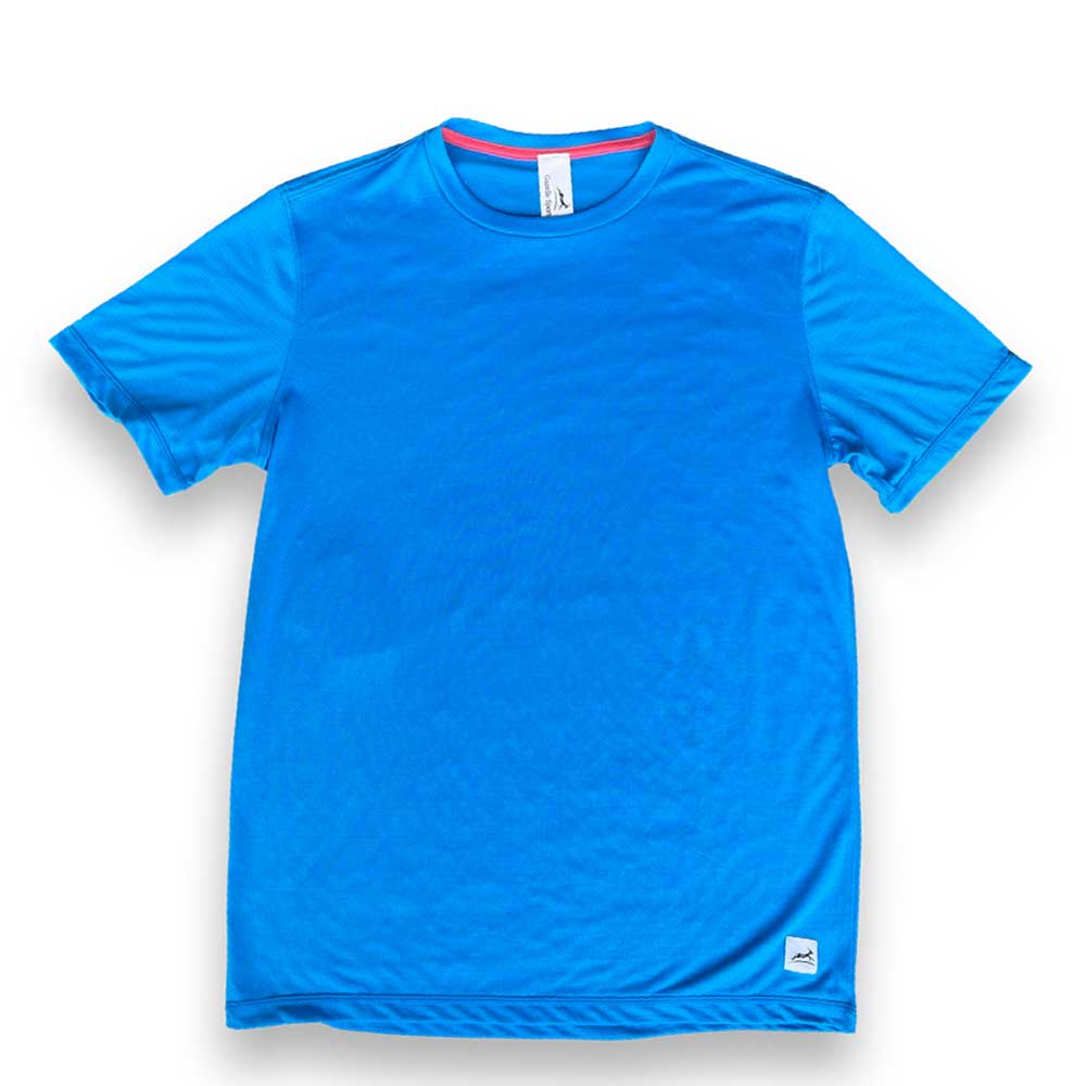 Gazelle Sports, Men's EcoTech Short Sleeve - Blue Aster/Dark Gray Woven Gazelle Patch