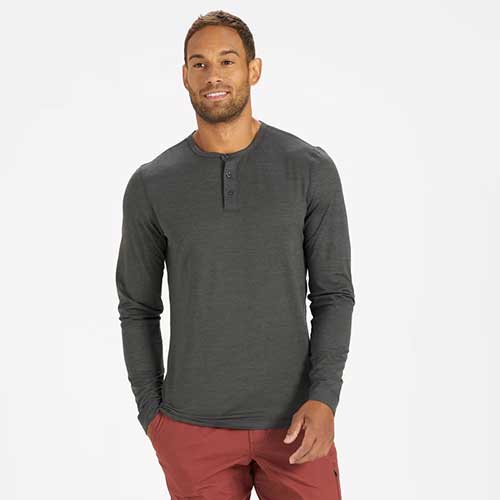 Vuori, Men's Long Sleeve Ease Performance Henley - Charcoal Heather