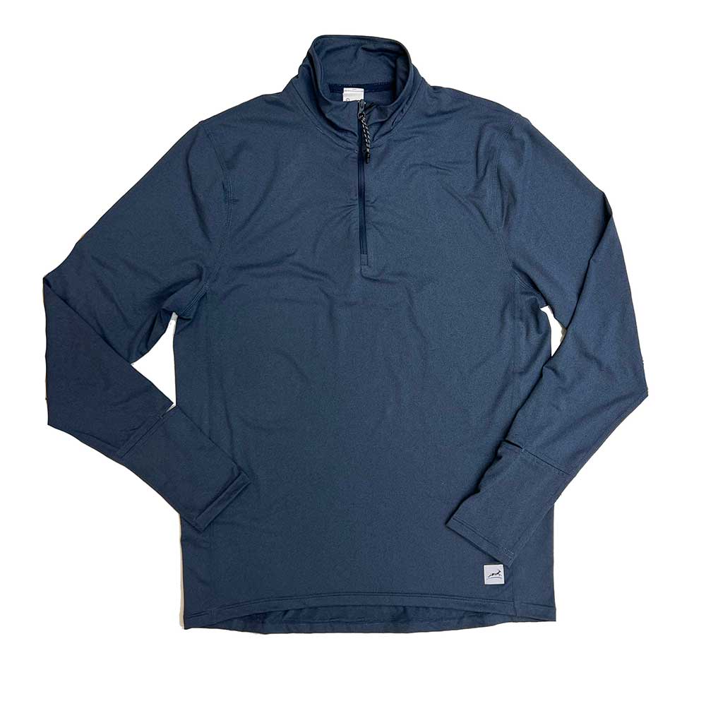 Gazelle Sports, Men's Performance Tech 1/4 Zip - Heather Navy/Dark Gray Woven Gazelle Patch