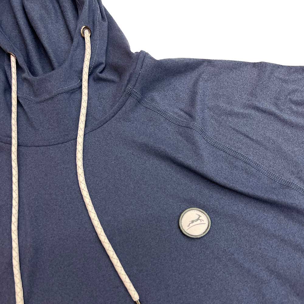 Gazelle Sports, Men's Performance Tech Hoodie - Heather Navy/Dark Gray Embroidered Gazelle Patch