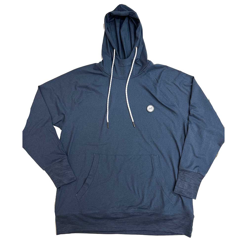 Gazelle Sports, Men's Performance Tech Hoodie - Heather Navy/Dark Gray Embroidered Gazelle Patch