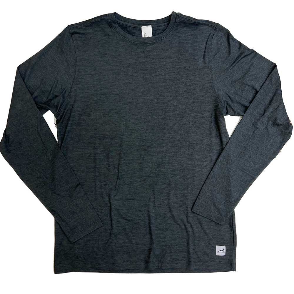 Gazelle Sports, Men's Performance Tech Long Sleeve - Heather Black/Dark Gray Woven Gazelle Patch