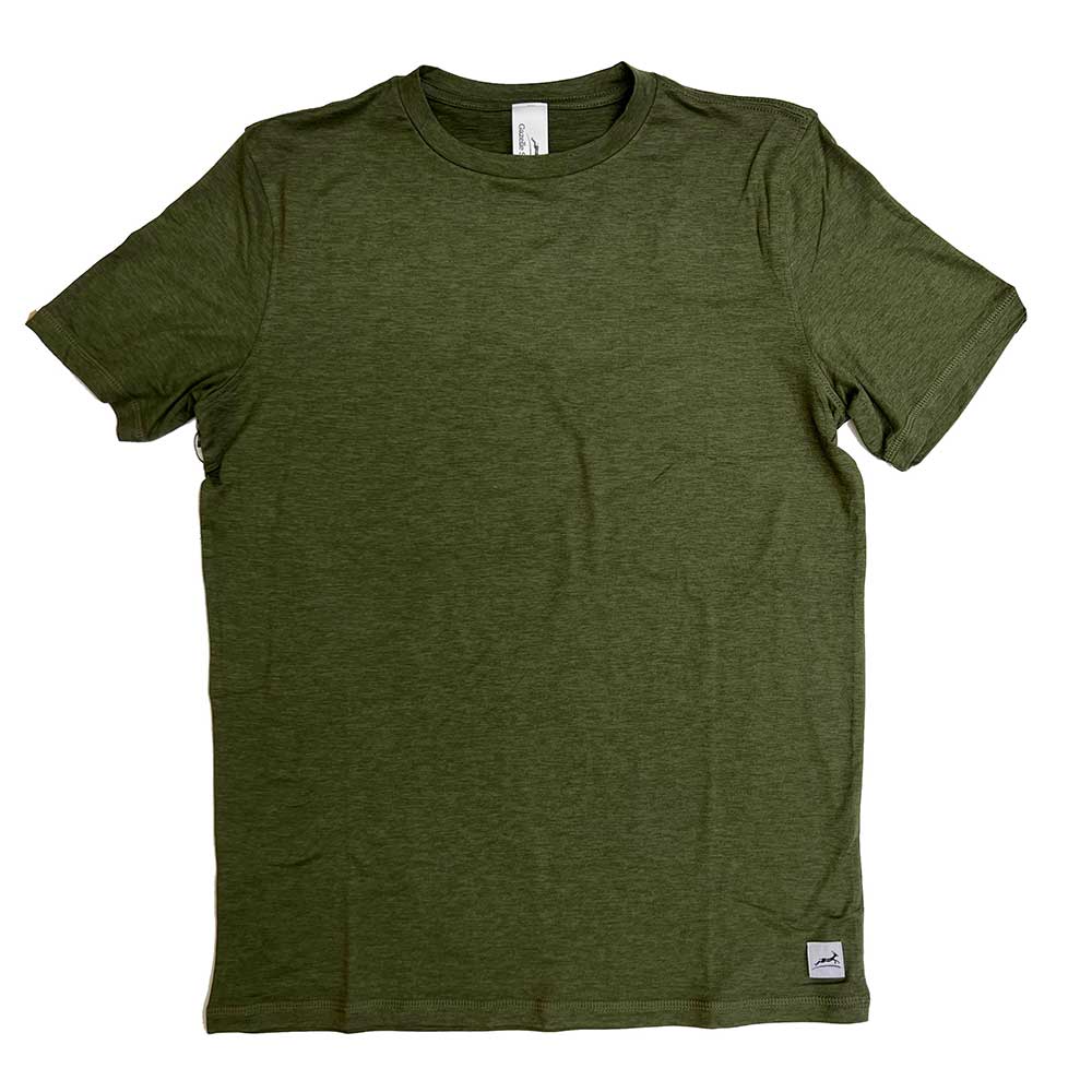 Gazelle Sports, Men's Performance Tech Short Sleeve - Heather Hunter Green/Dark Gray Woven Gazelle Patch