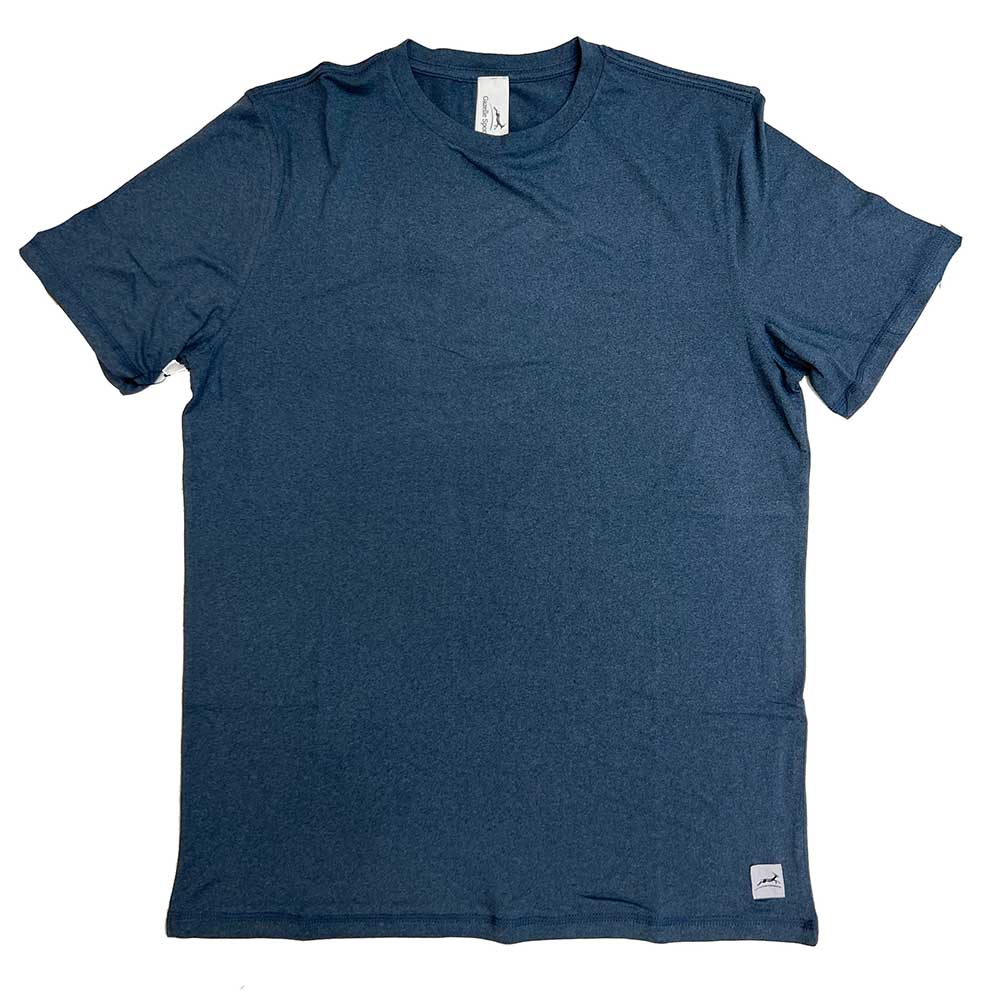 Gazelle Sports, Men's Performance Tech Short Sleeve - Heather Navy/Dark Gray Woven Gazelle Patch