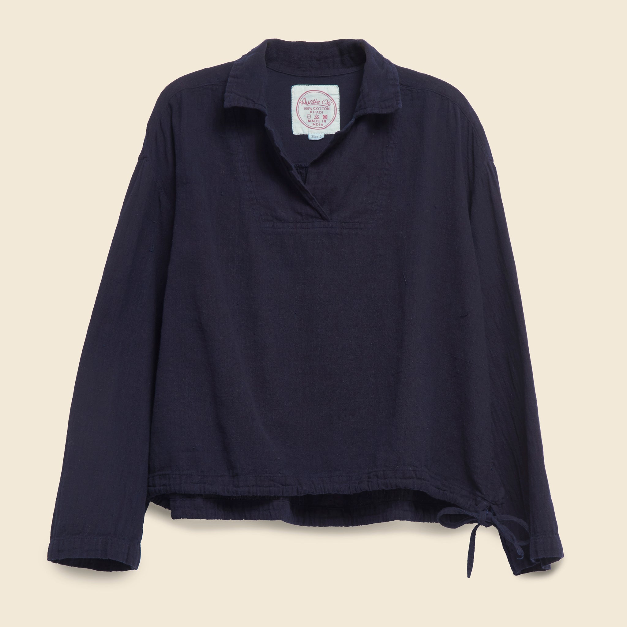 Auntie Oti, Midi Waist Tie Blouse - Indigo