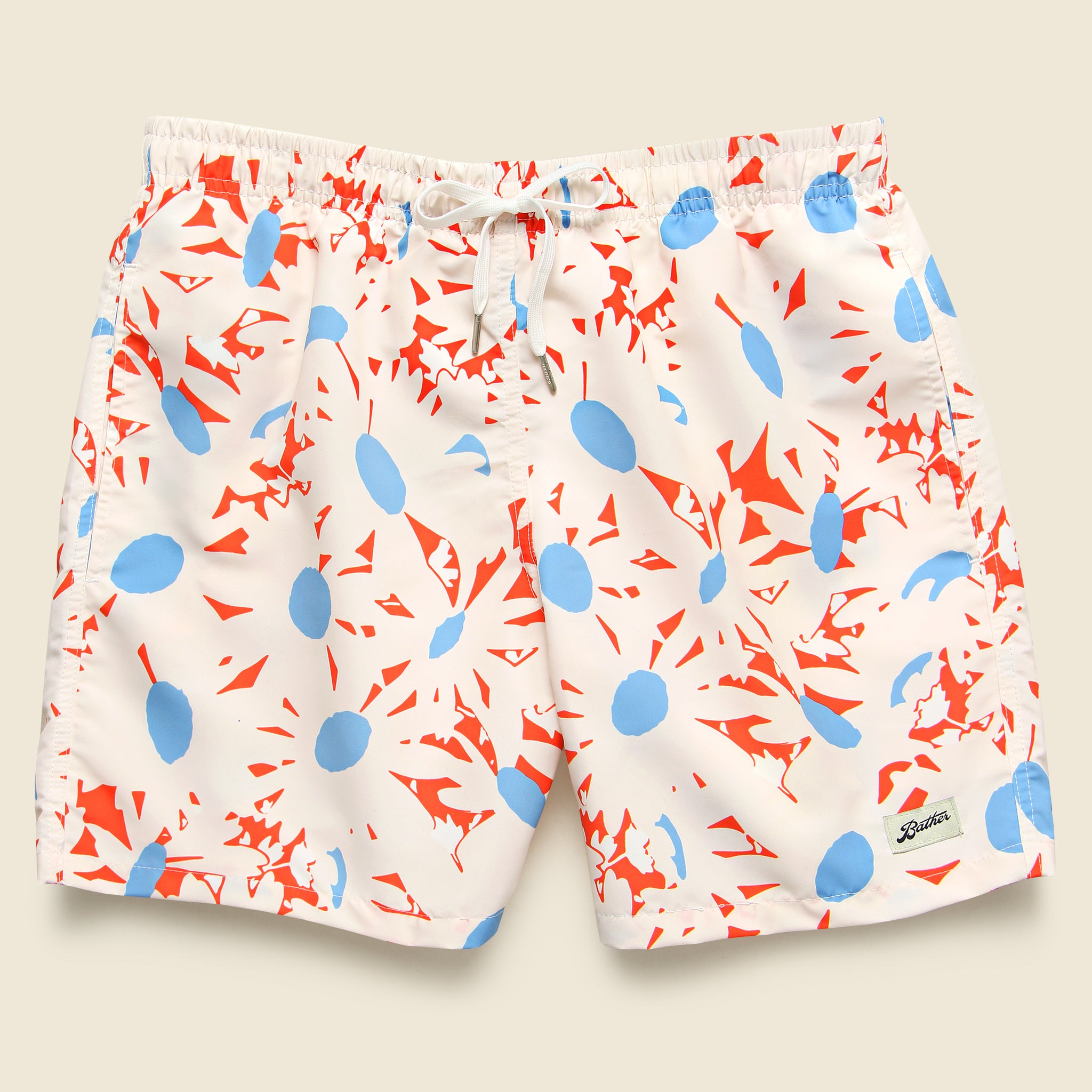 Bather, Orange Flowers Swim Trunk - Orange/White