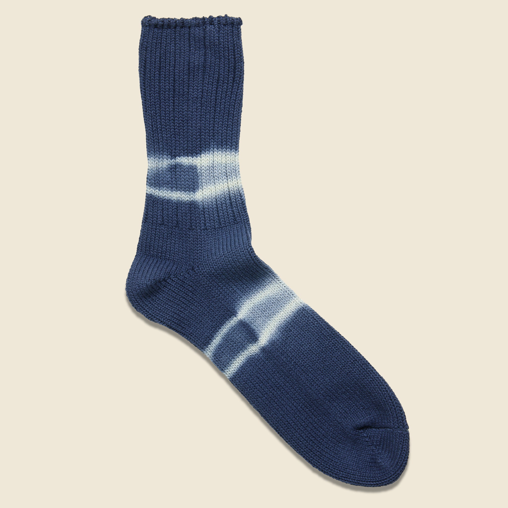 Anonymous Ism, Shibori Dye Stripe Crew Sock - Indigo