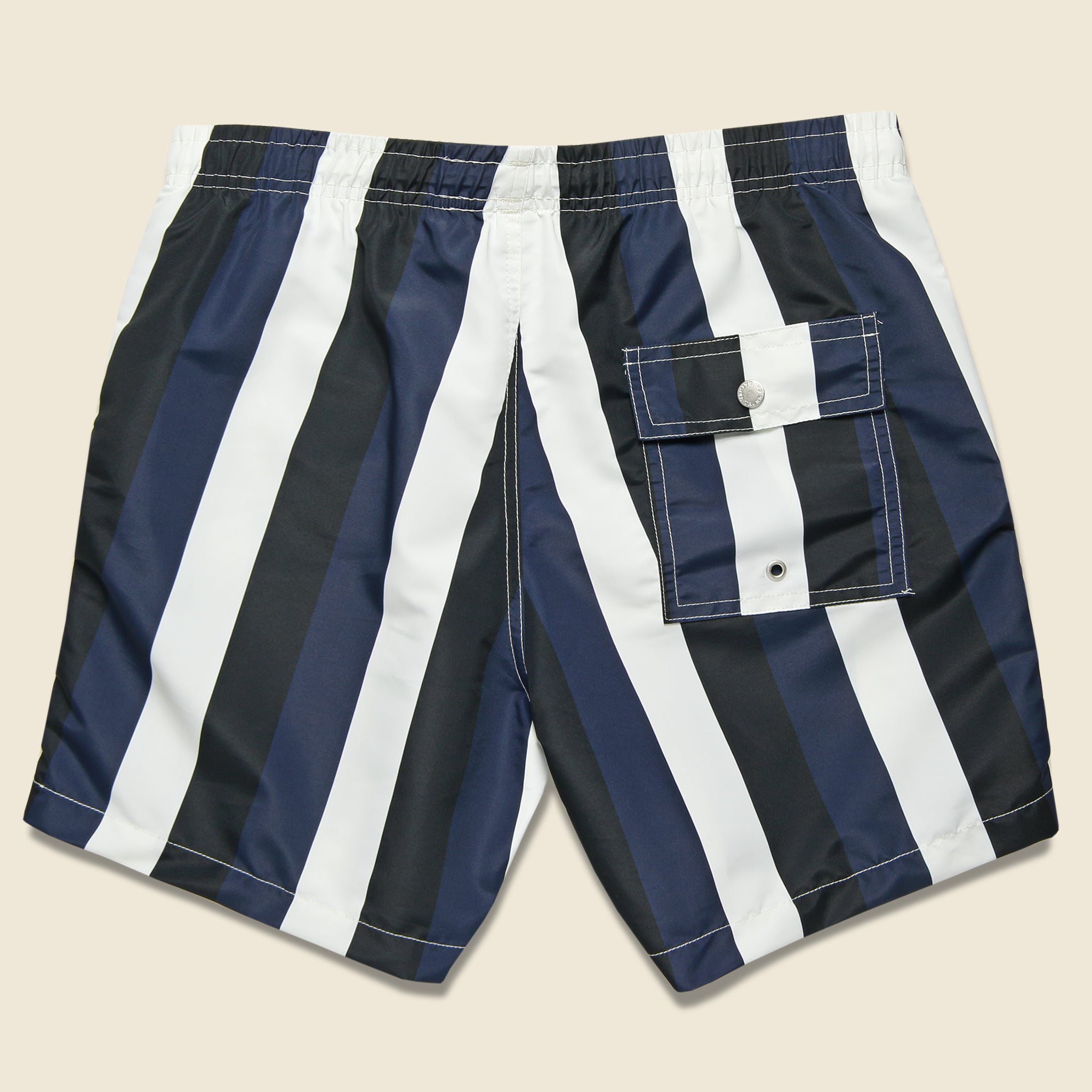 Bather Trunk Co., Striped Swim Trunk - Blue/Black