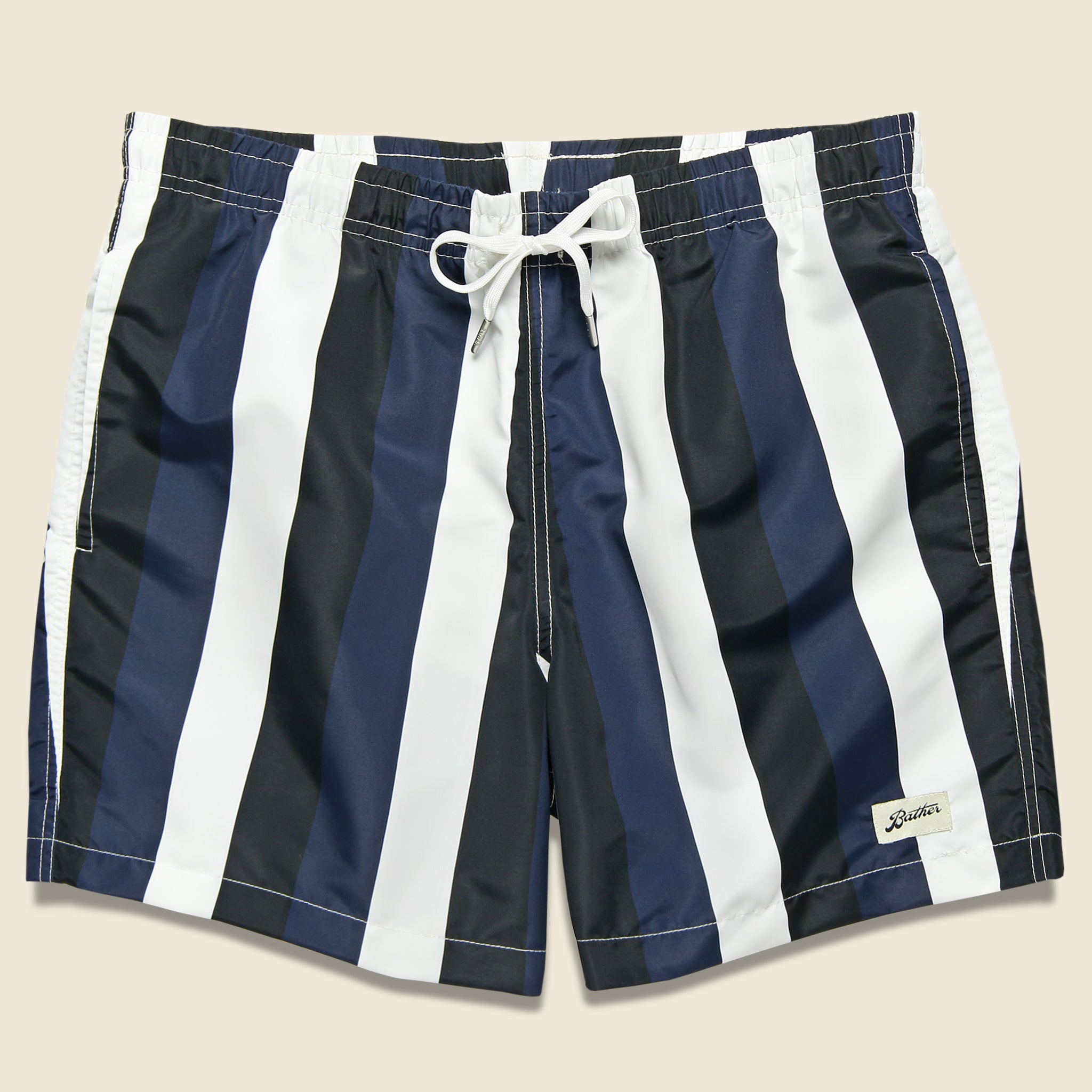 Bather Trunk Co., Striped Swim Trunk - Blue/Black