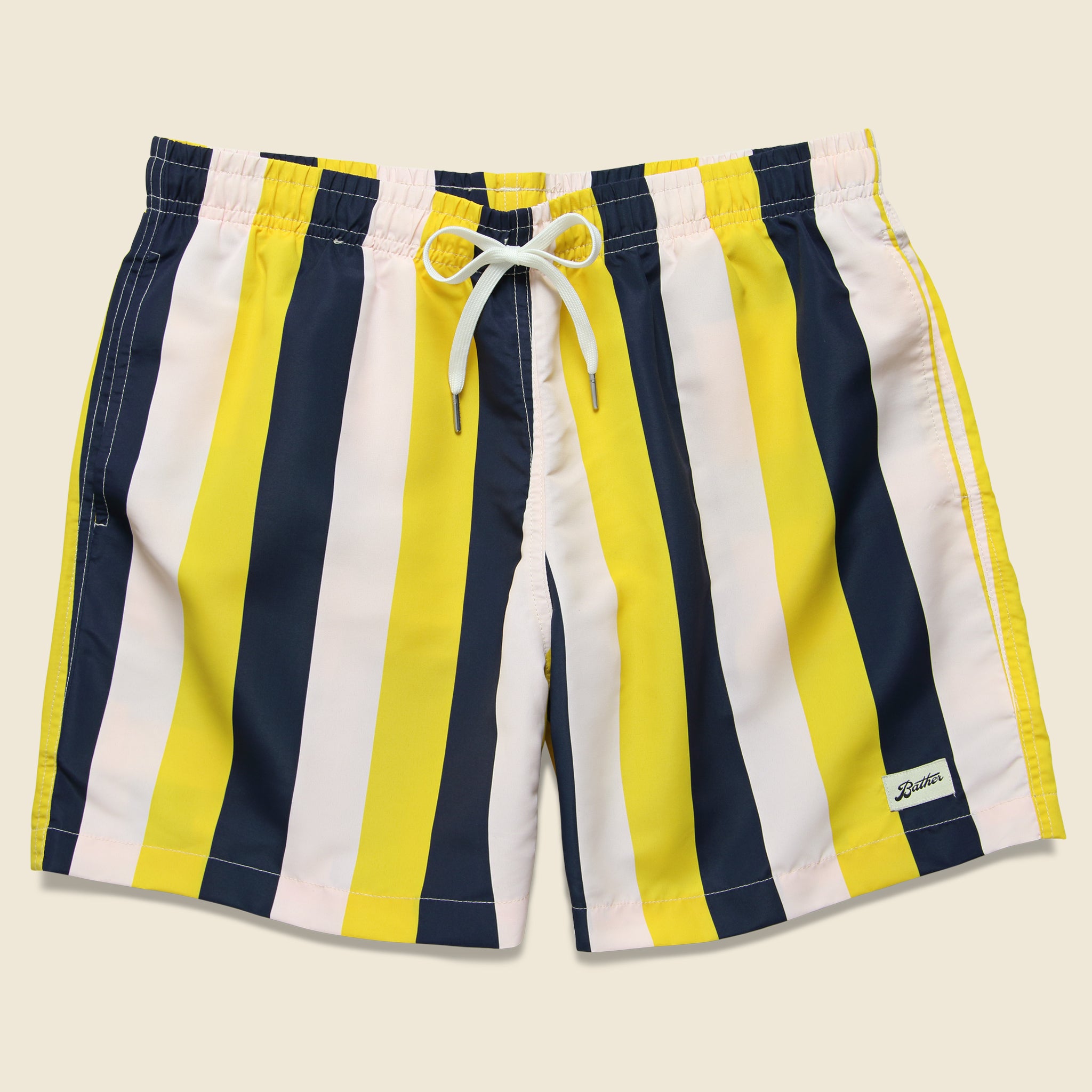 Bather Trunk Co., Striped Swim Trunk - Pink/Yellow